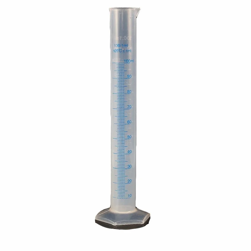Cylinder z podziałką z tworzywa sztucznego 100 ml polipropylen szeroka podstawa zwężana wylewka