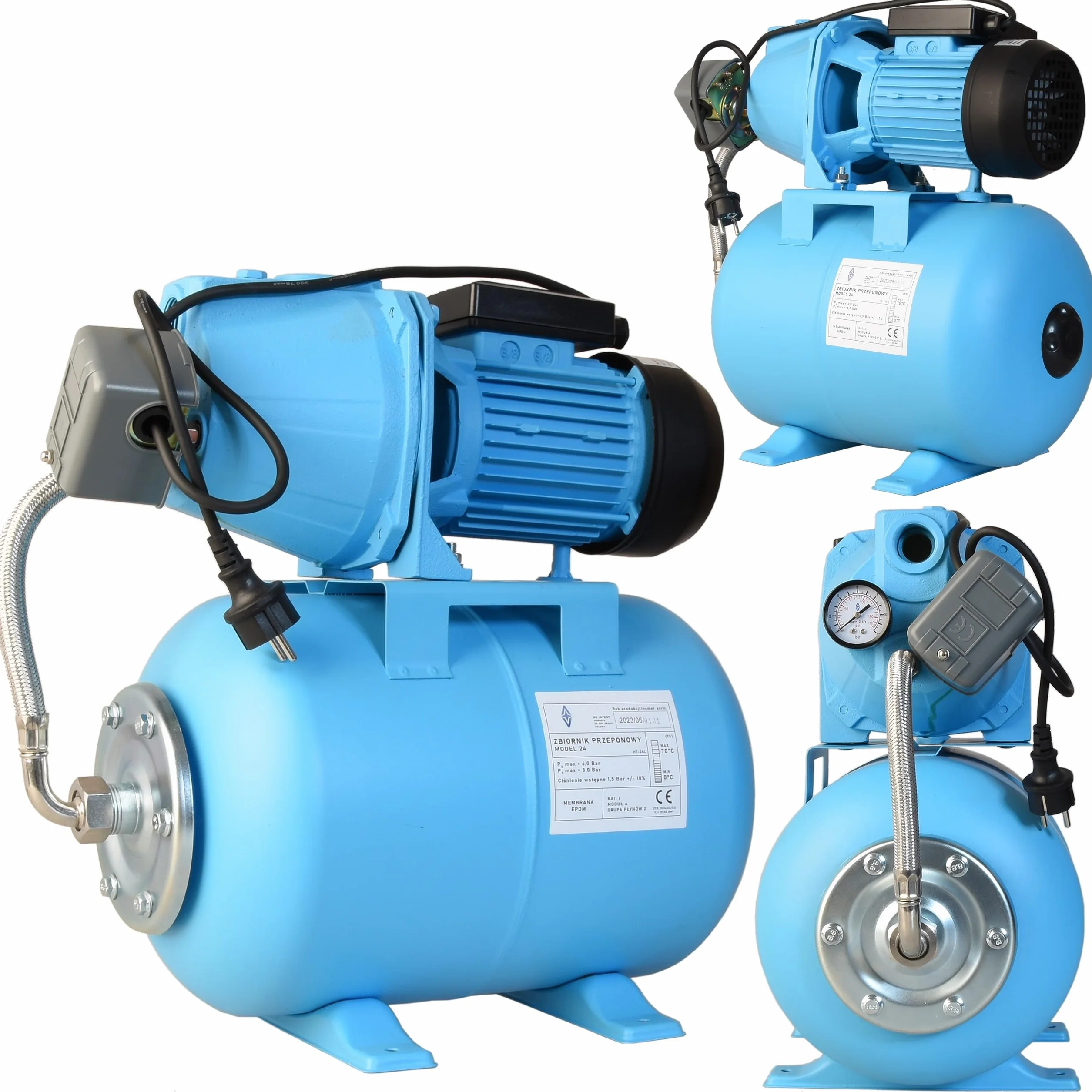 Hydrofor do Wody 24L ZESTAW HYDROFOROWY Pompa Hydroforowa SET 100S (750 W, 3000 l/h, max. podnoszenie 42 m) Zbiornik Przeponowy 24 Litry Osprzęt MOCNY WYDAJNY KOMPLETNY