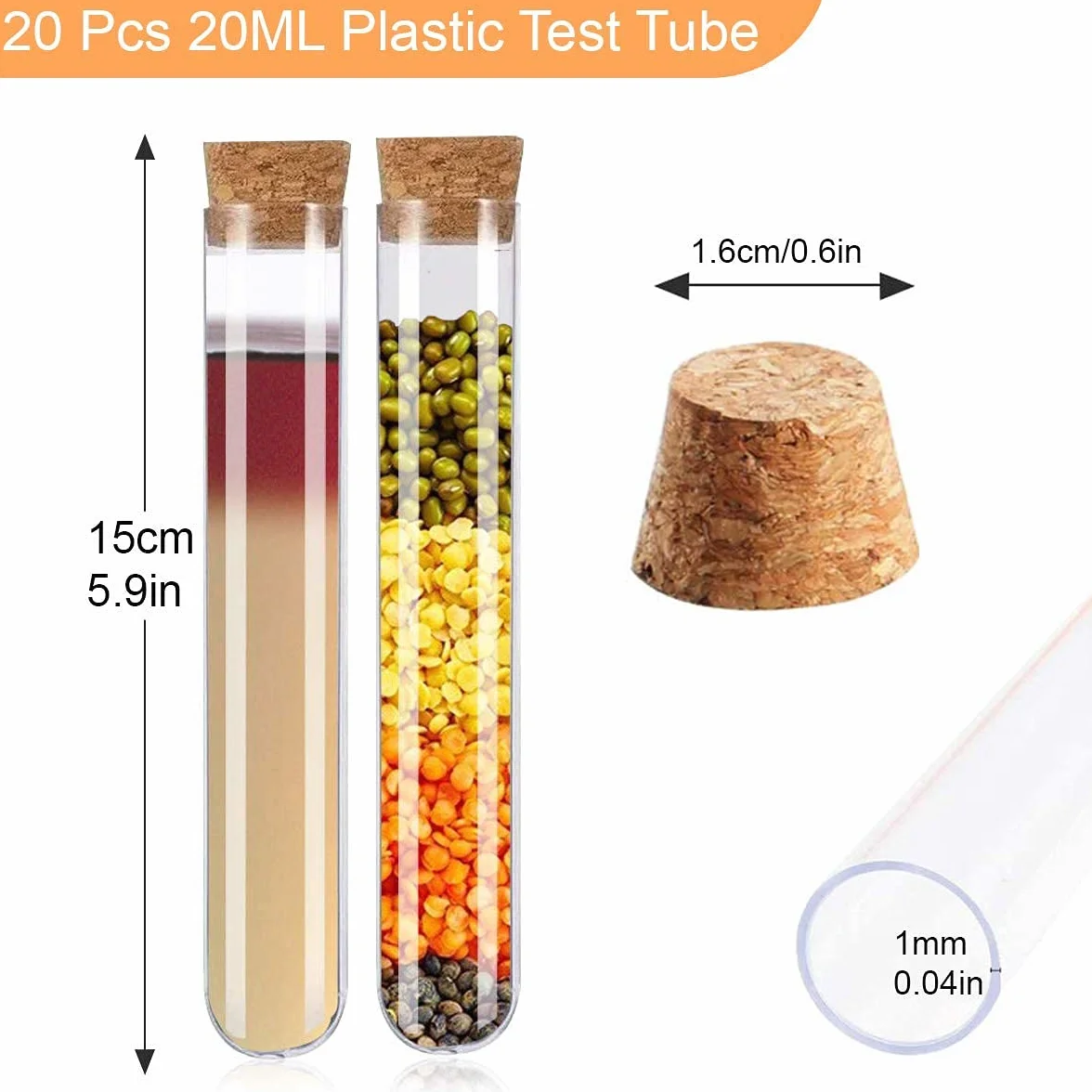 Probówki z tworzywa sztucznego przezroczyste 20 sztuk 150 x 16 mm 20 ml