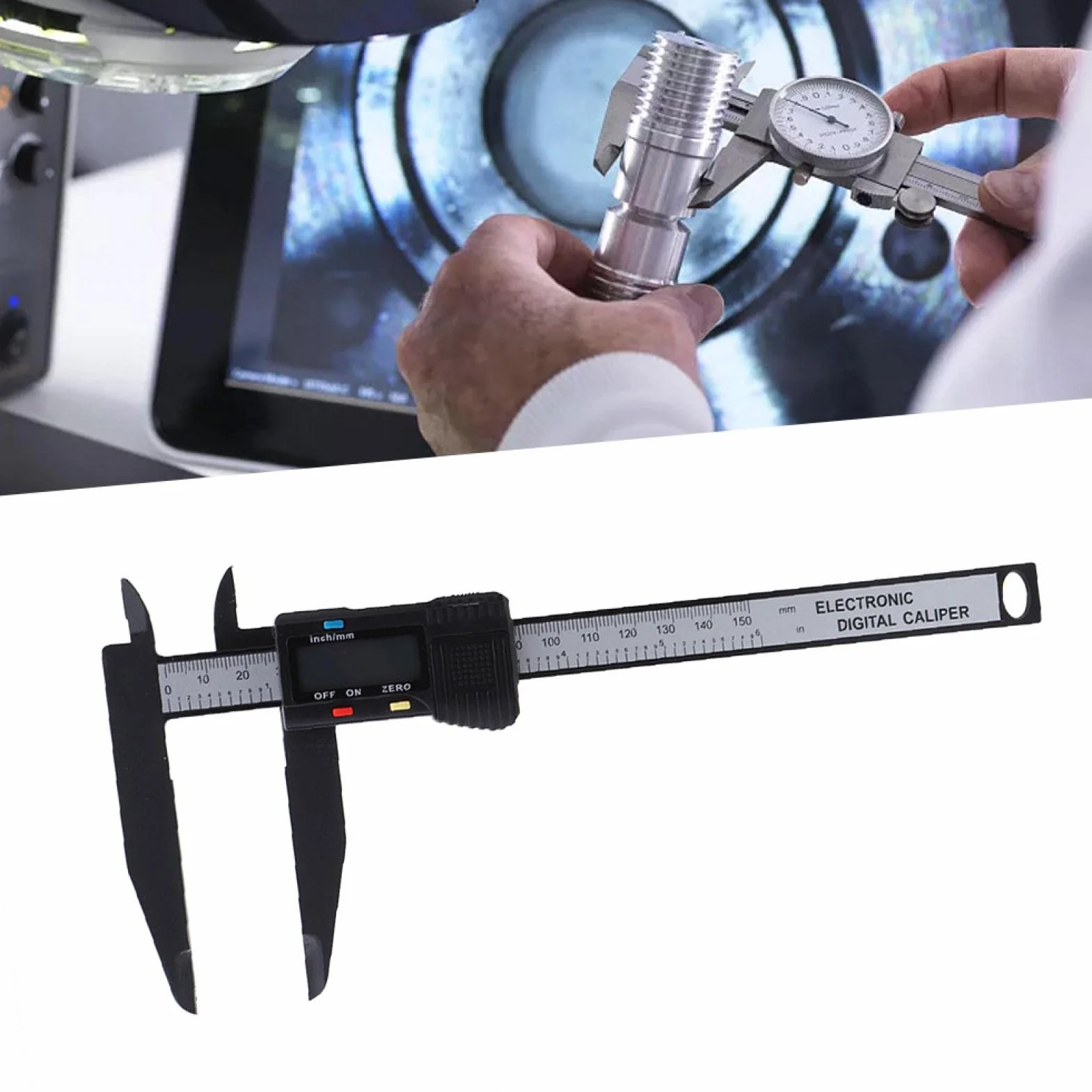 Cyfrowa suwmiarka elektroniczna 150 mm z dużym ekranem LCD, automatyczne wyłączanie, cale