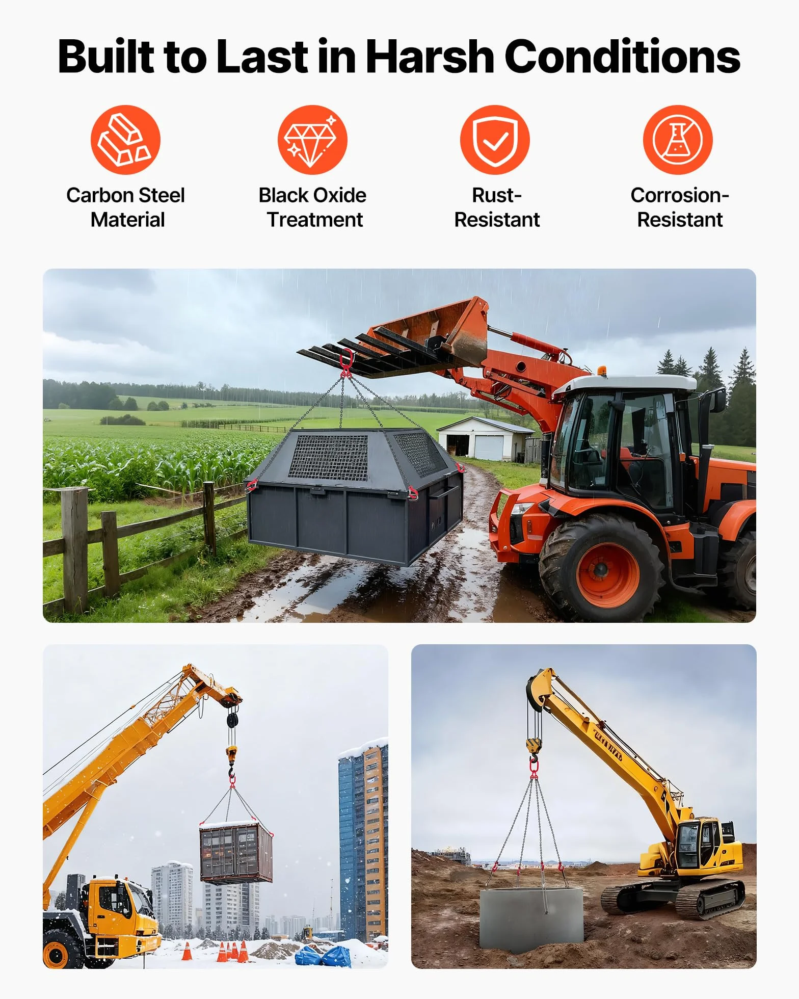 VEVOR Zawiesia łańcuchowa 6,3 mm x 1,5 m 4 haki stal stopowa G80 nośność 2993 kg regulowane podnośniki łańcuchowe
