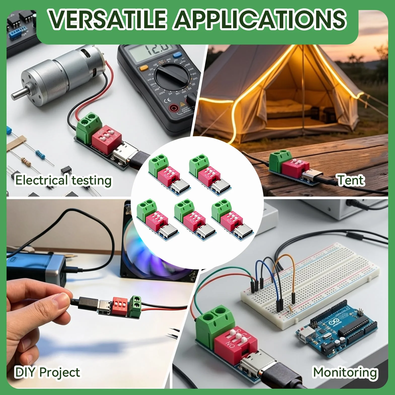 5 sztuk USB C PD Wyzwalacz Moduł,PD/QC Decoy Board z DIP,Wyzwalacz Napięcie Regulowane 5V/9V/12V/15V/20V,Moduł Dostawy Doładowania 100W dla DIY,Laboratorium i Testowanie