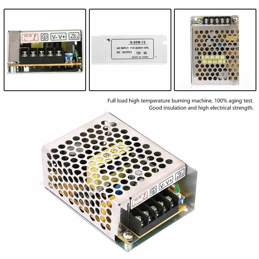 Zasilacz impulsowy 5A 12V AC/DC Regulowany 60W do LED