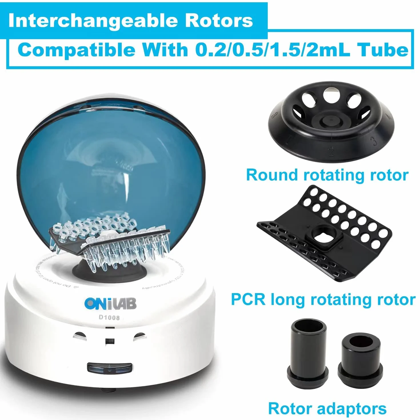 ONiLAB Scientific Mini Centrifuge 7000RPM 2680 x g RCF wirówka laboratoryjna z 2 rotorami 8 x 0,2/0,5/1,5/2,0ml 0,2mL×32 pasków PCR