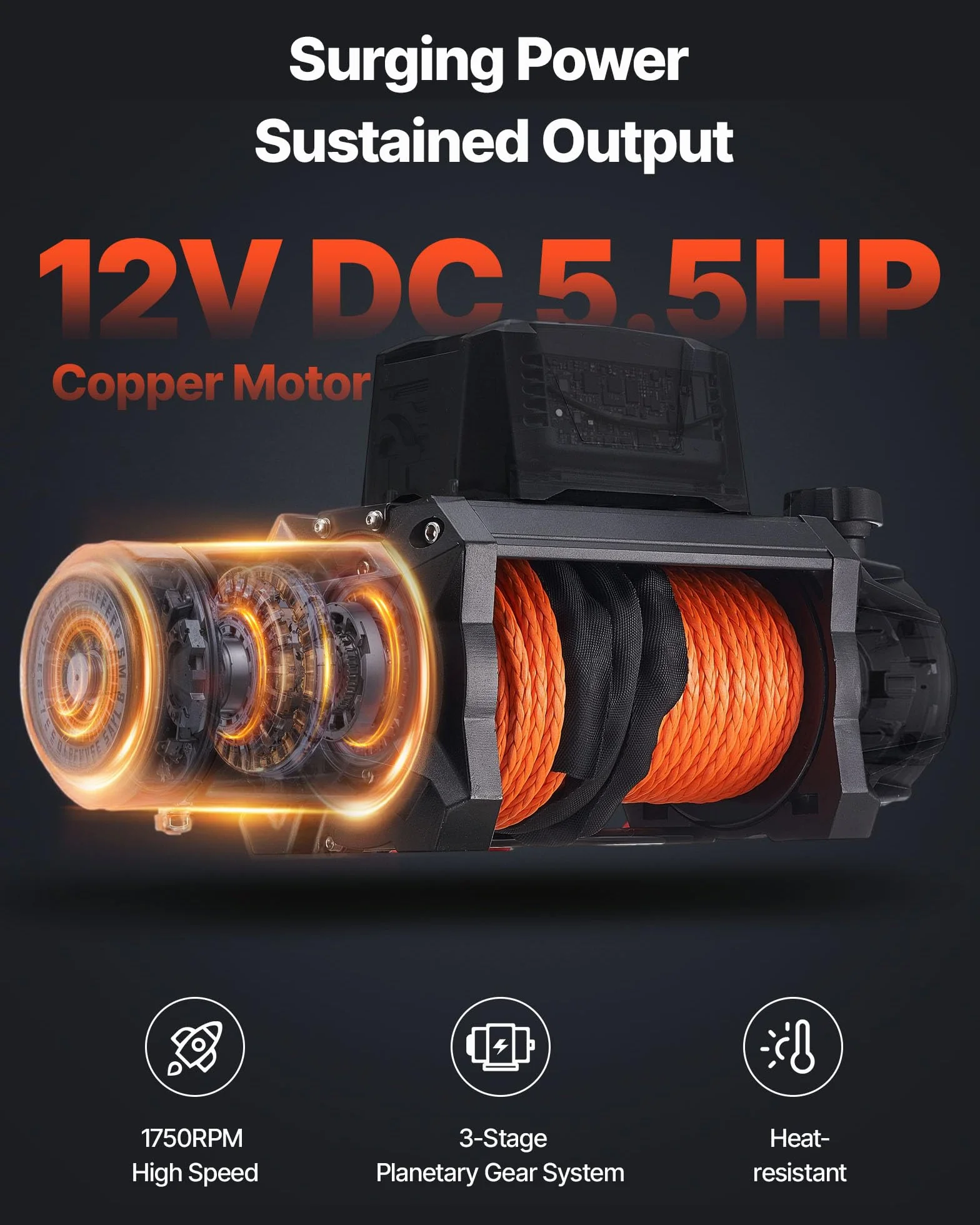VEVOR Wciągarka elektryczna 4500 kg 12 V DC z liną syntetyczną Φ8,9 mm x 27,4 m bezprzewodowy pilot IP67