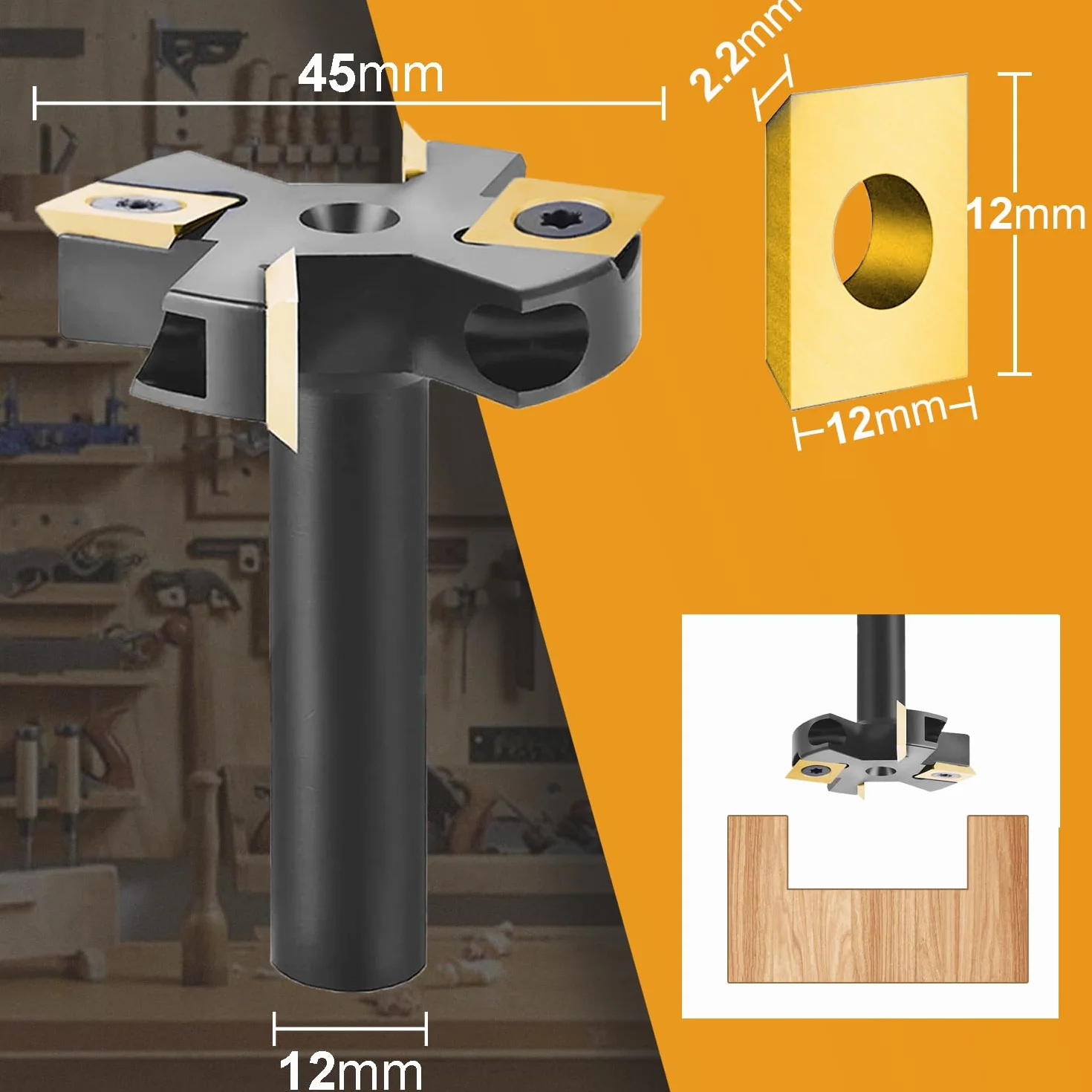 SpeTool Frez płaski 12 mm 45 mm średnica cięcia z powłoką ATS 2+2 frezy CNC