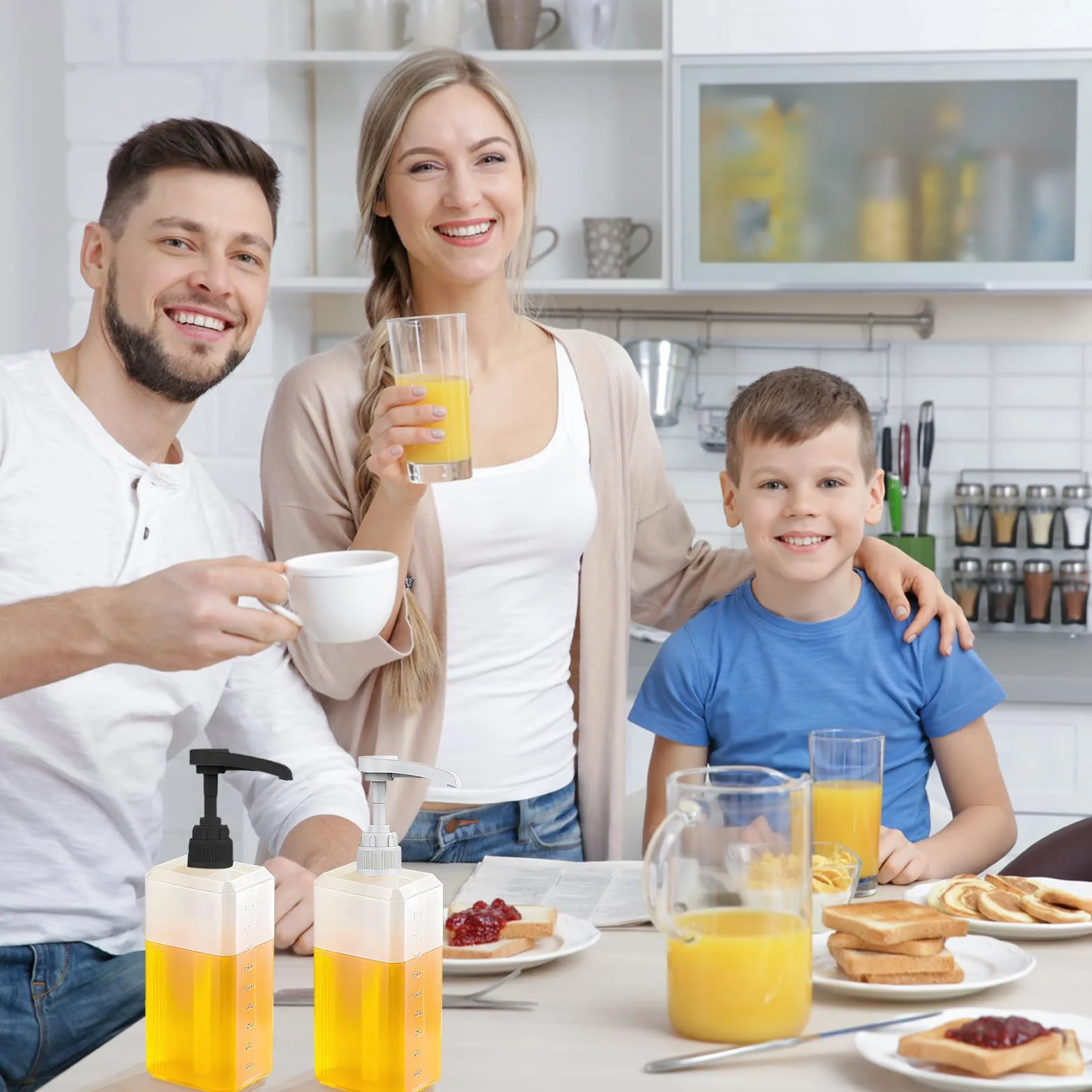 6 pompek dozujących do syropu, wielokrotnego użytku, z 6 wężami, dozownik syropu do pojemników 500 ml i 1000 ml, do napełnionych płynów, biała, czarna