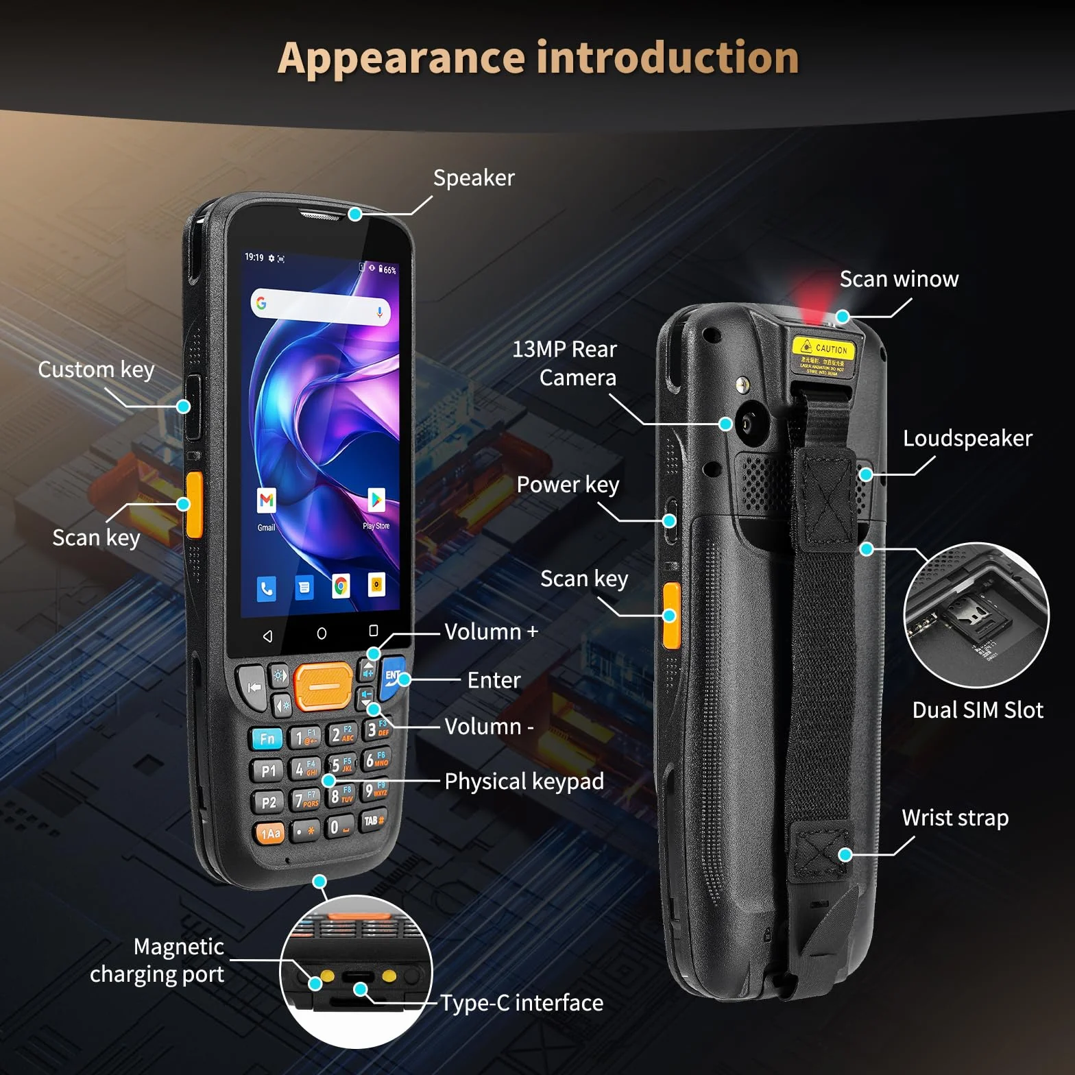 NETUM Android 11 Przenośny Skaner Kodów Q500 4+64GB Komputer Mobilny, Silnik Honeywell HS7 1D 2D, 4" Ekran Dotykowy z 23 Klawiszami, IP67 Wi-Fi 4G BT NFC PDA do Inwentaryzacji, Magazynu, Handlu