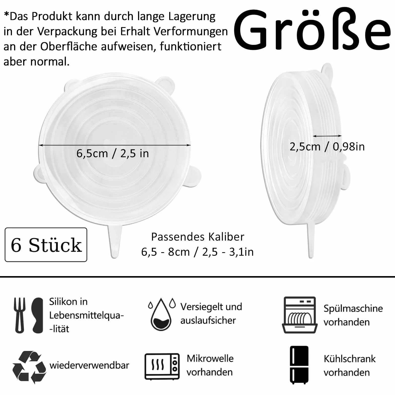 Silikonowa pokrywka, 6 sztuk silikonowych pokrywek rozciągliwych, 9 cm, pokrywki do przechowywania żywności, silikonowe pokrywki, okrągłe, silikonowe pokrywki, miski do owoców, misek, przezroczyste