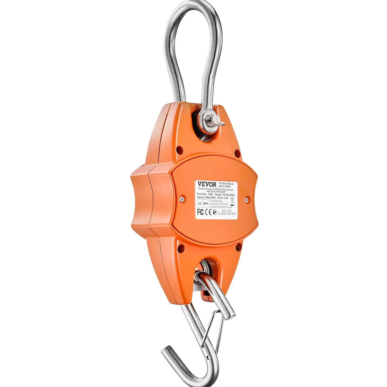 VEVOR Waga dźwigowa 0,15 do 400 kg, cyfrowa waga wisząca, waga 0,05 kg, dokładność 0,05 kg, waga przemysłowa, wyświetlacz LCD, wisząca mini waga przenośna z wbudowaną taśmą pomiarową 1 M