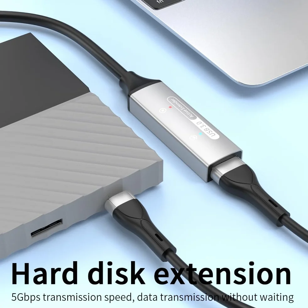 Aktywny Przedłużacz USB 3.2 Gen 1 20m, Złącze Żeńskie Typu A do Męskiego, SuperSpeed 5Gbit/s, Ekranowany, Aluminiowy, Czarny
