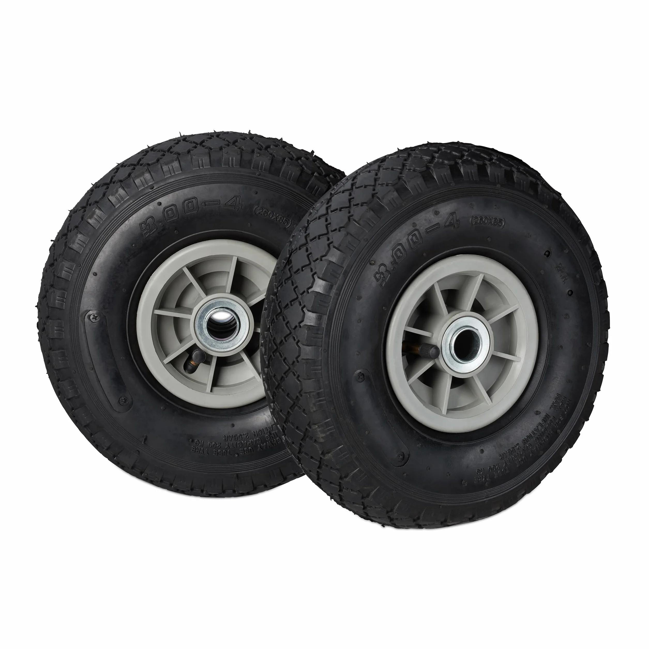 Relaxdays Koło do wózka transportowego 3.00-4, zestaw 2 sztuk, opony pneumatyczne, do 80 kg, felga z tworzywa sztucznego, 260 x 85 mm, czarno-szare