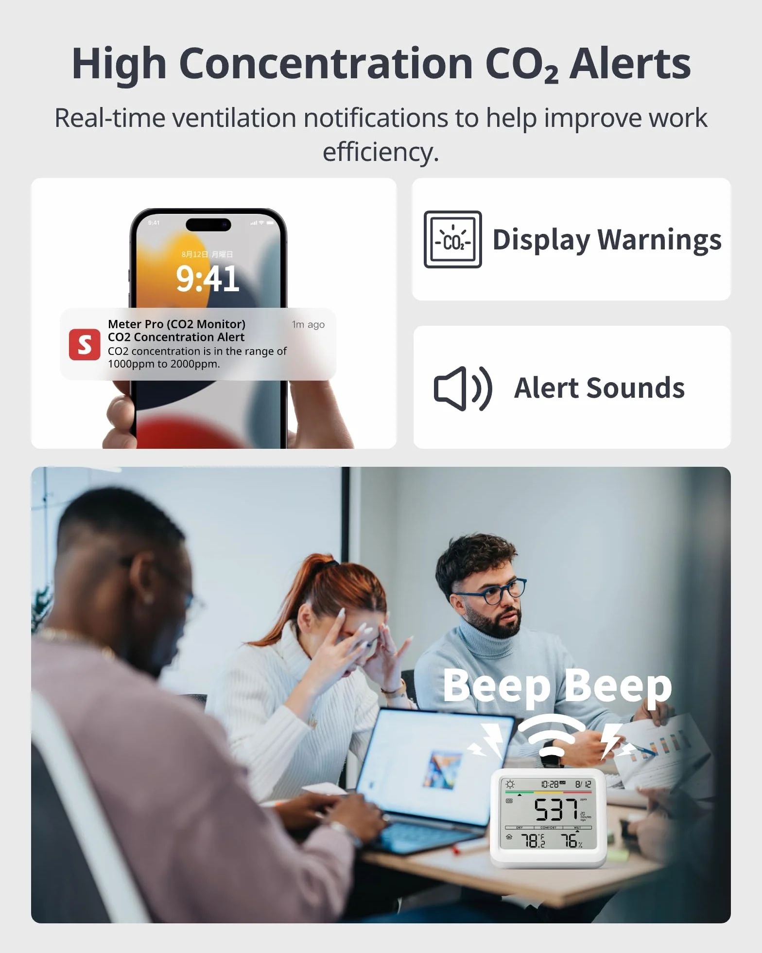SwitchBot Detektor CO2 z higrometrem, monitor wilgotności temperatury Bluetooth, 2-letnie przechowywanie danych