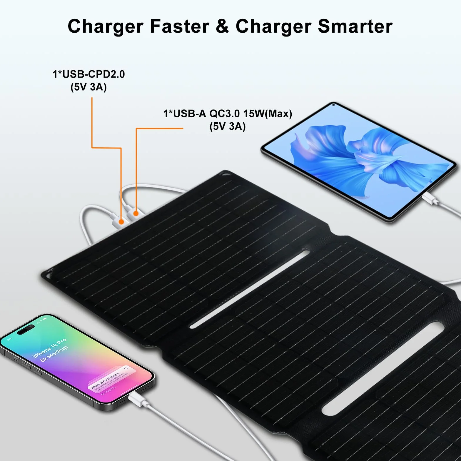 Składany panel słoneczny 30 W, wodoodporna i pyłoszczelna ładowarka słoneczna IP65, składana ładowarka słoneczna z szybkim ładowaniem 18 W USB-C i USB-A QC3.0, kompatybilna ze smartfonami, tabletami