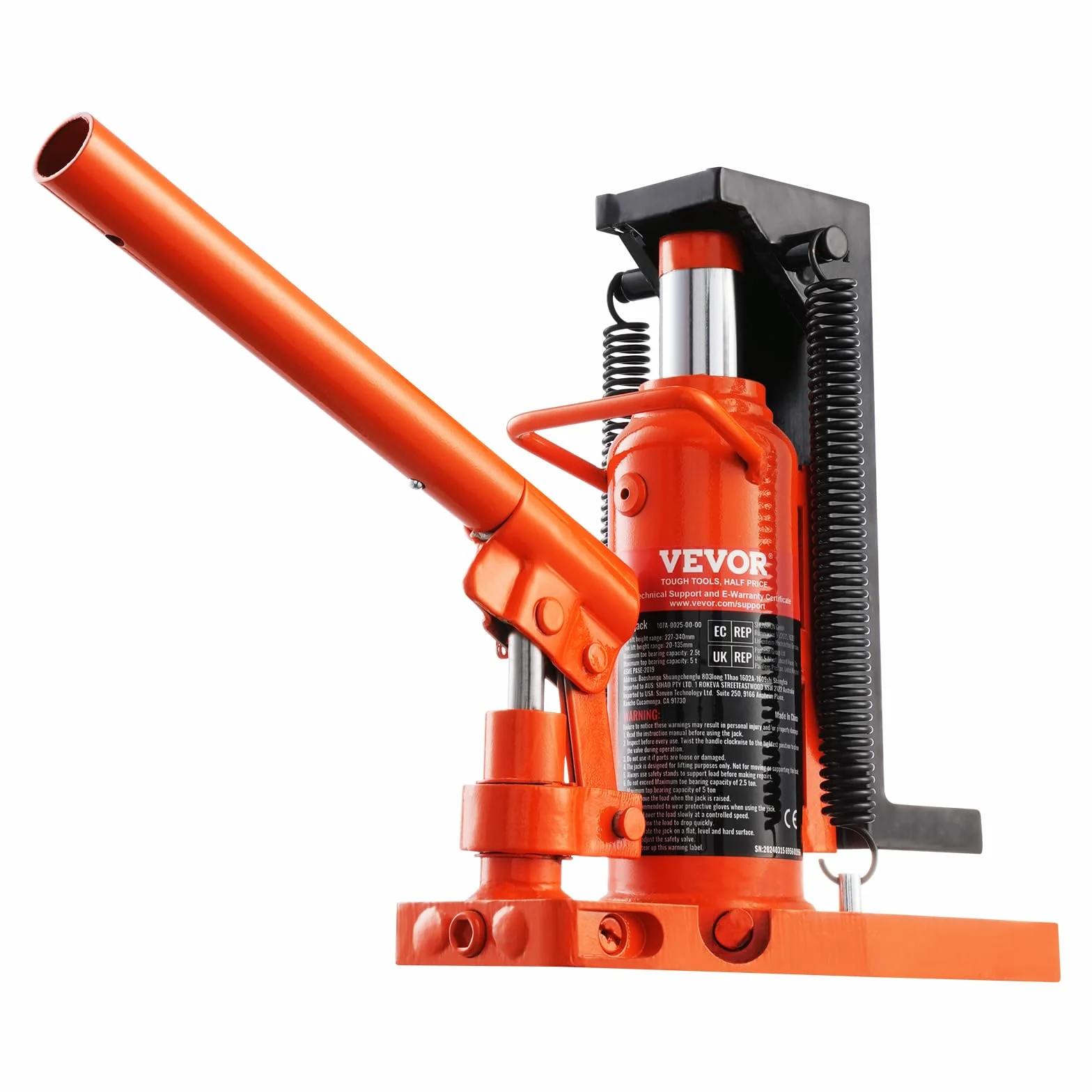 VEVOR Hydrauliczny Podnośnik Palcowy 2,5 T Udźwig 5 T Wysokość 2-13,5 cm Górna 22,6-34 cm