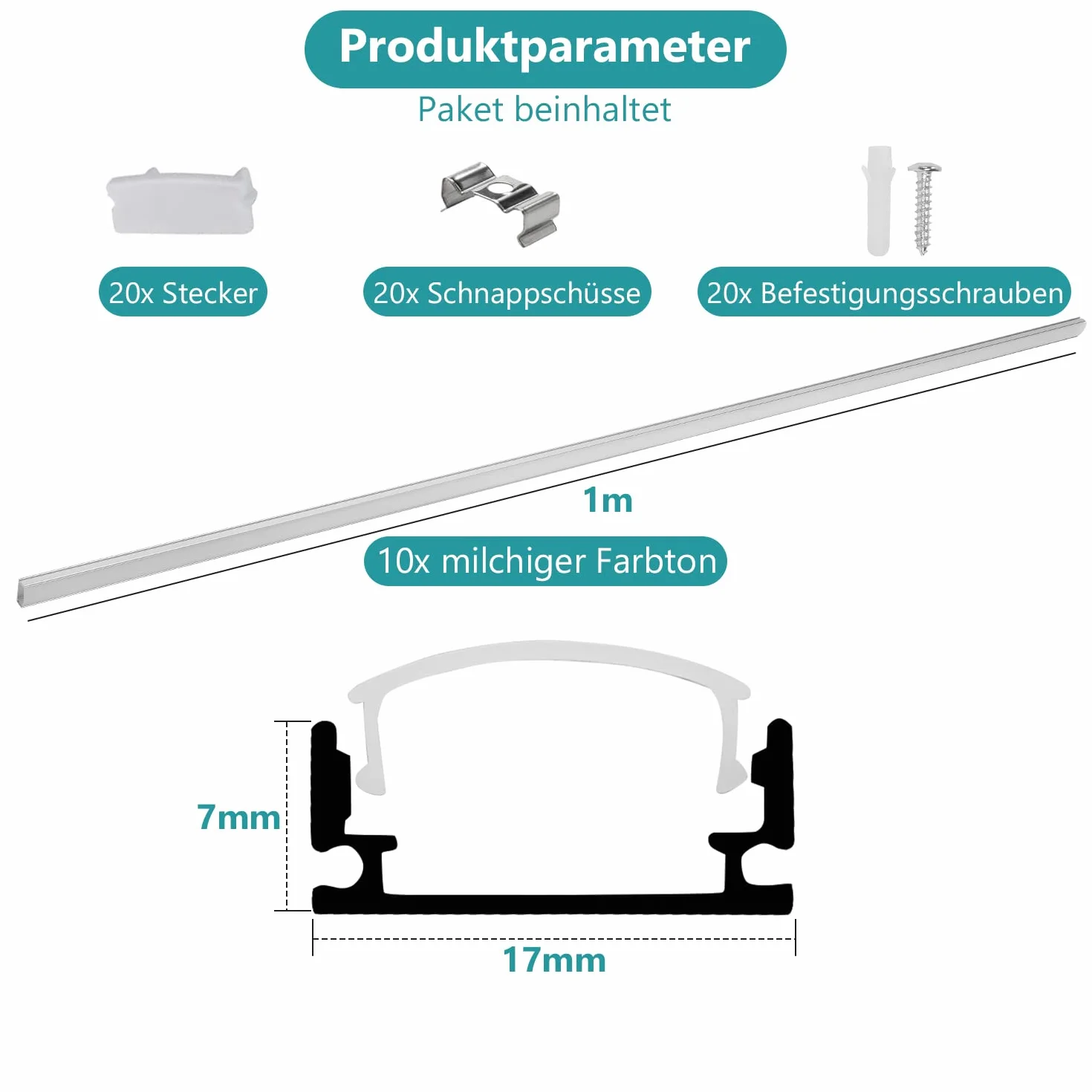 Profil aluminiowy LED 10x1m kanał do taśm LED do 12,5mm