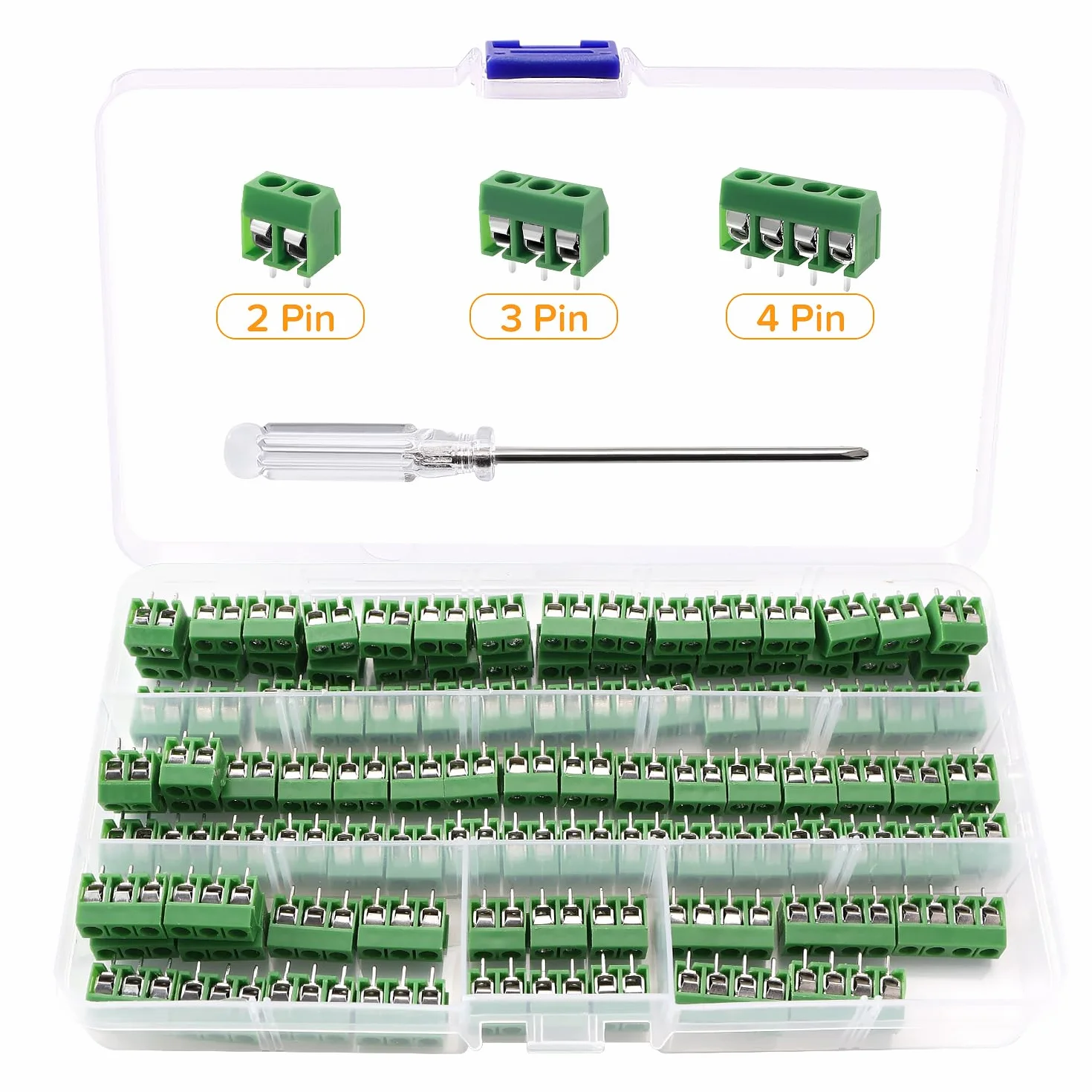 100 Sztuk 5mm 2/3 / 4-Pinowych Zacisków Śrubowych do Montażu na Płytce Drukowanej, Zacisk Śrubowy do PCB, ze Śrubokrętem, do Projektów Arduino DIY, Zielony
