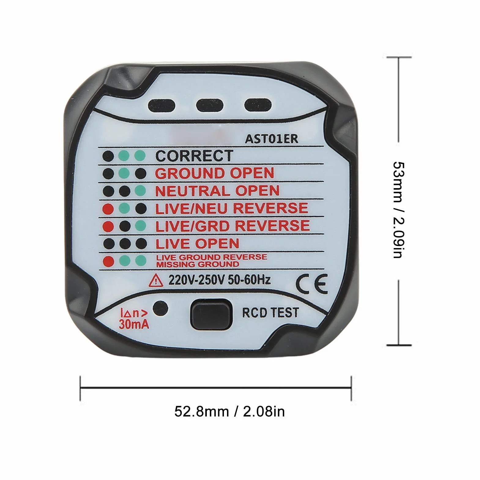 BSIDE AST01ER Tester Zasilania Wtyczki Test Pomiaru Biegunowości Linii Uziemienia Test Elektryczny Urządzenie Tester Gniazda Wtyczka UE 220 V-250 V