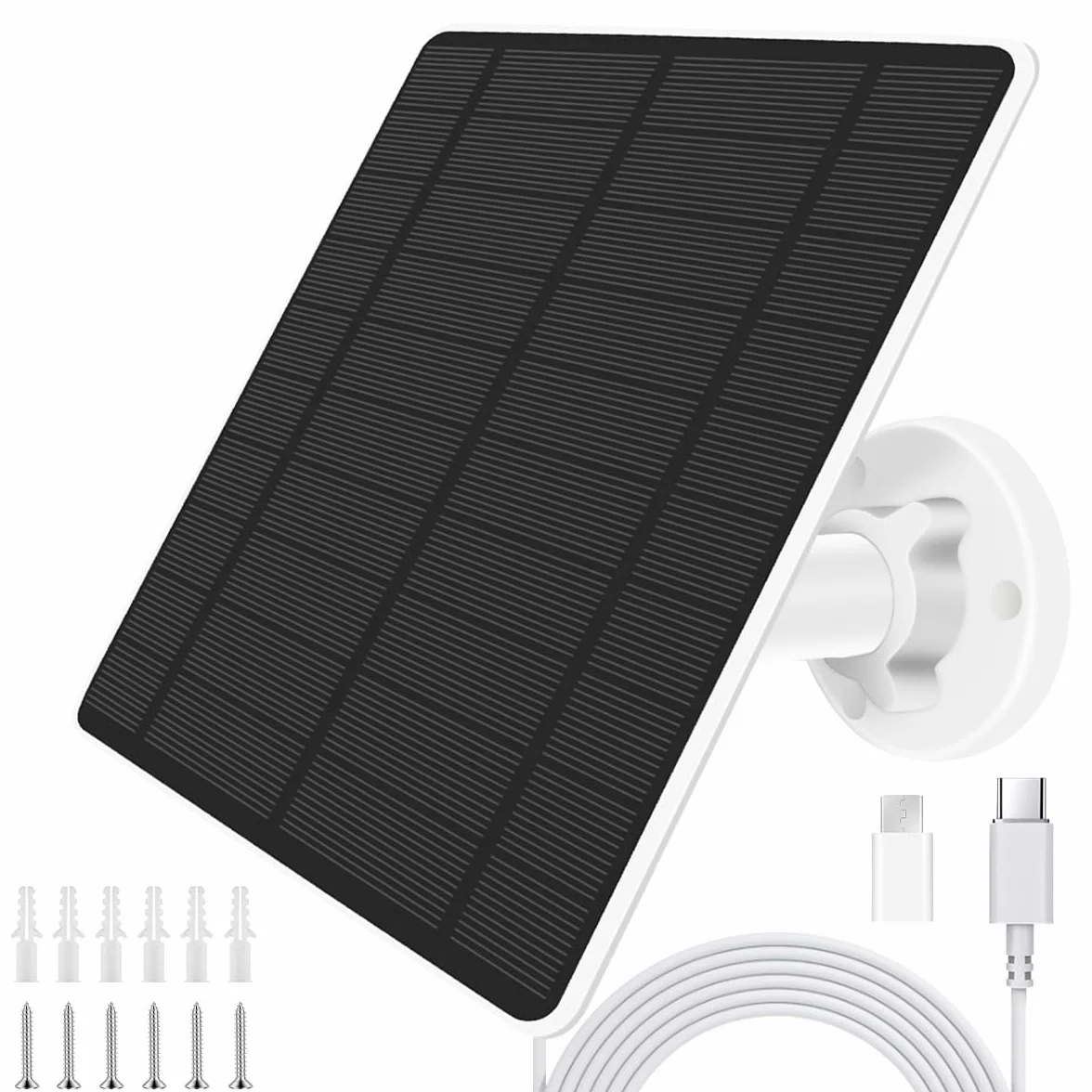 Security panel słoneczny (5 W), kompatybilny z EufyCam, panel słoneczny 5 V ze złączem USB-C, adapter micro USB, IP65, odporny na warunki atmosferyczne, do monitorowania zewnętrznego i ładowania