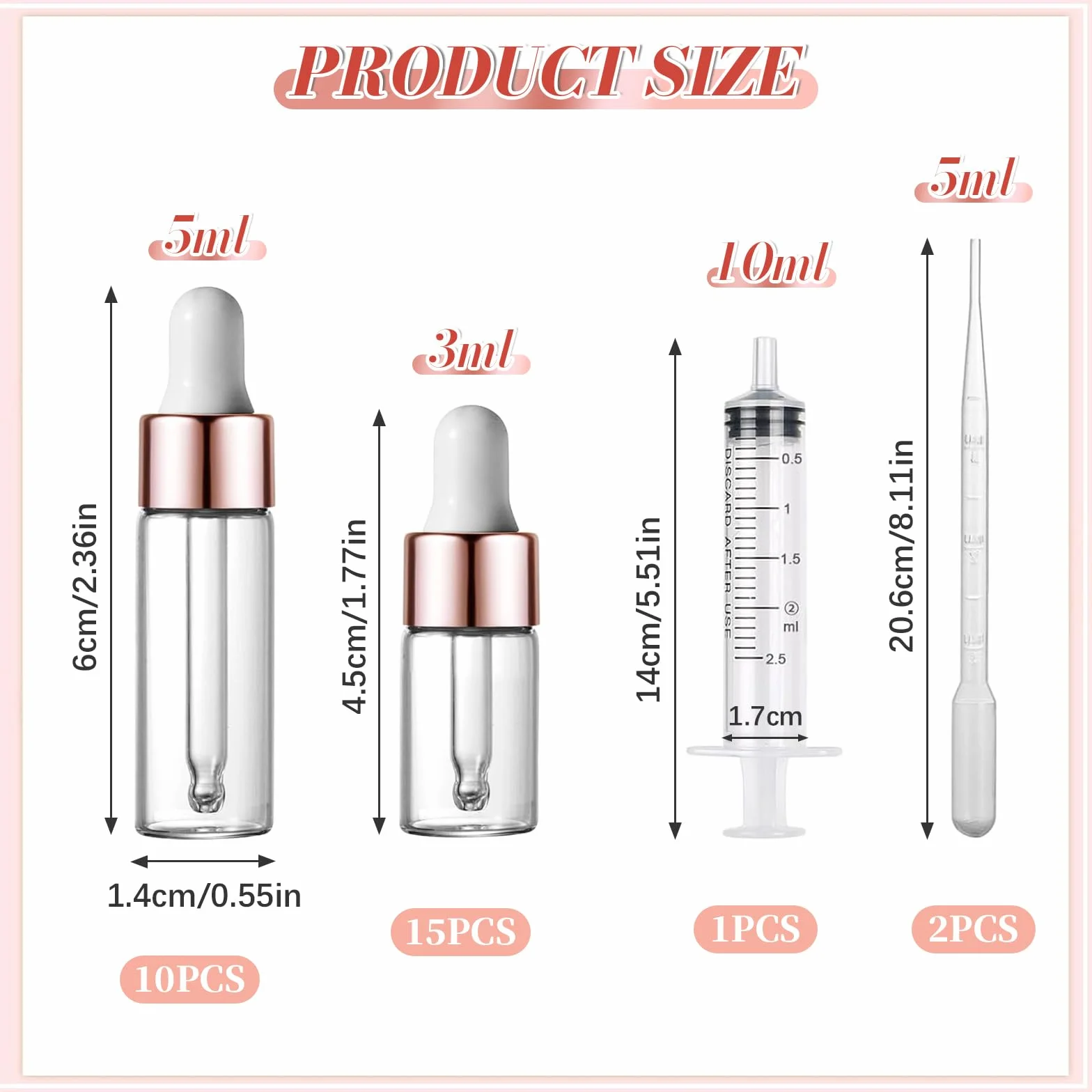 Szklane butelki z zakraplaczem 3 ml 5 ml mini 25 szt. do olejków eterycznych