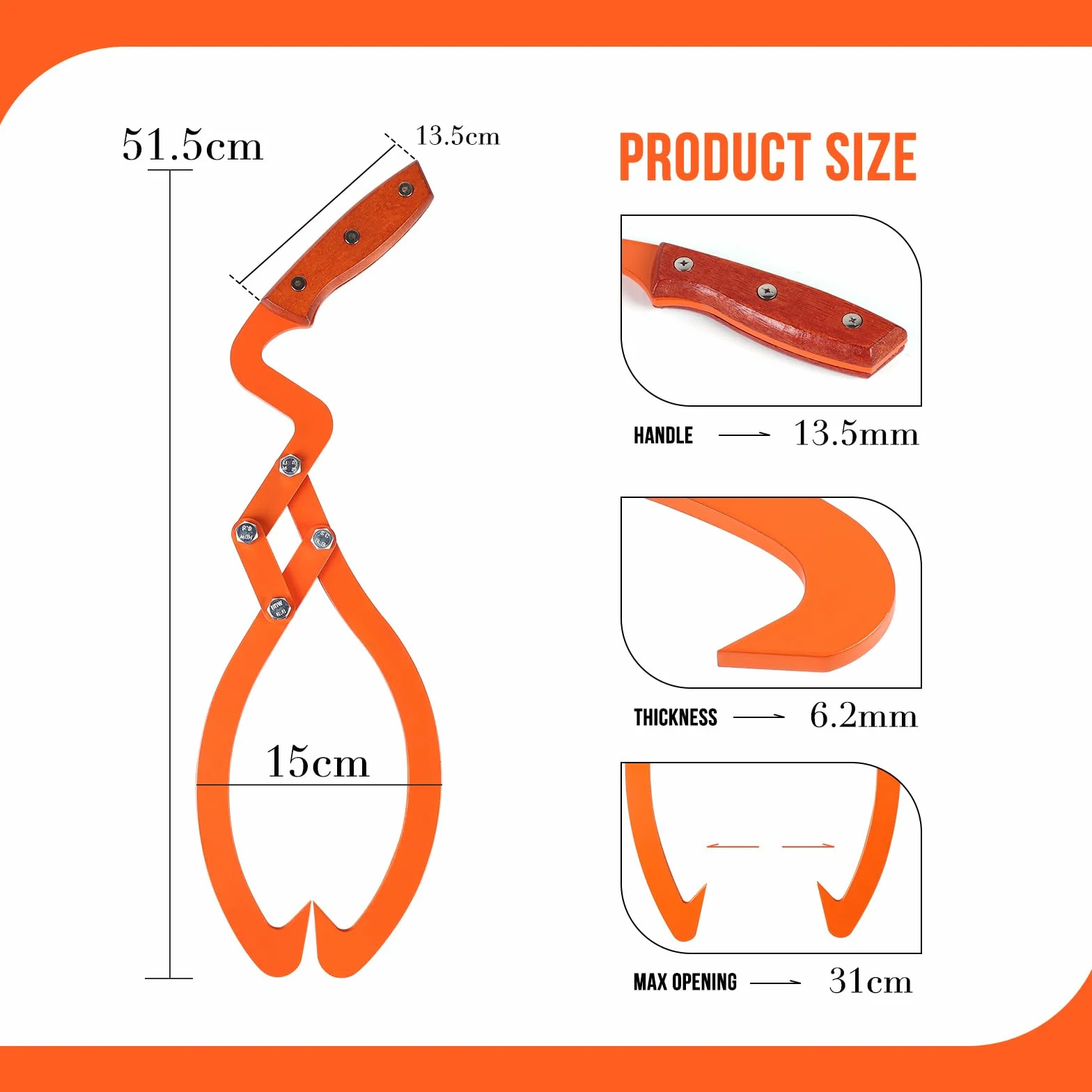 SWAWIS Ręczne szczypce do pni drzew 33 cm (13 cali), stalowe, siła ciągnąca 600 kg, z antypoślizgowym uchwytem