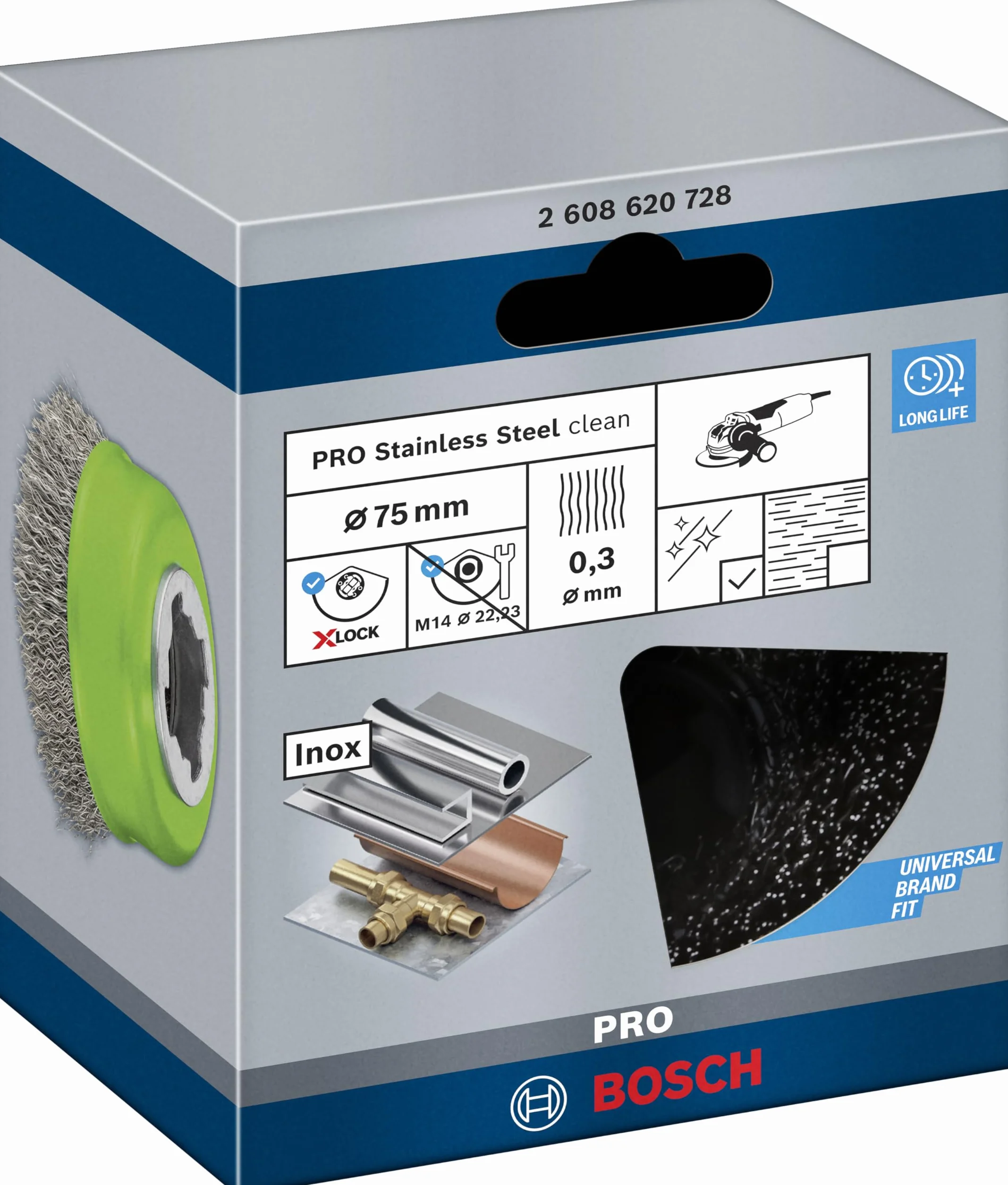 Bosch Profesional Szczotka garnkowa druciana z systemem X-LOCK, drut falisty 75, stal nierdzewna 75 mm, 0,3 mm, X-LOCK