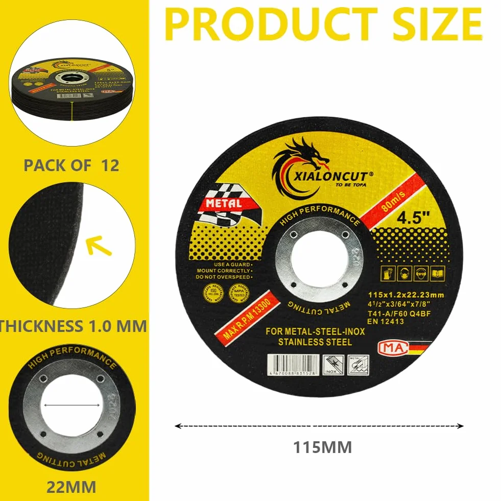 Tarcza tnąca 115 mm metalowa do szlifierki kątowej, 115 x 1,2 x 22,2 mm tarcza tnąca 12 sztuk, bardzo cienka tarcza elastyczna do metalu, stali nierdzewnej, stali, żelaza, rury stalowej