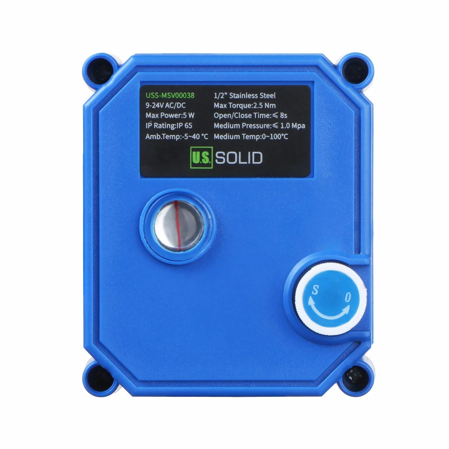 U.S. Solid Zawór kulowy silnika z funkcją ręczną 1/2", stal nierdzewna, 2-drożny DN15 elektryczny zawór strefowy, 9-24 V AC/DC, 2 przewody, automatyczny powrót NC