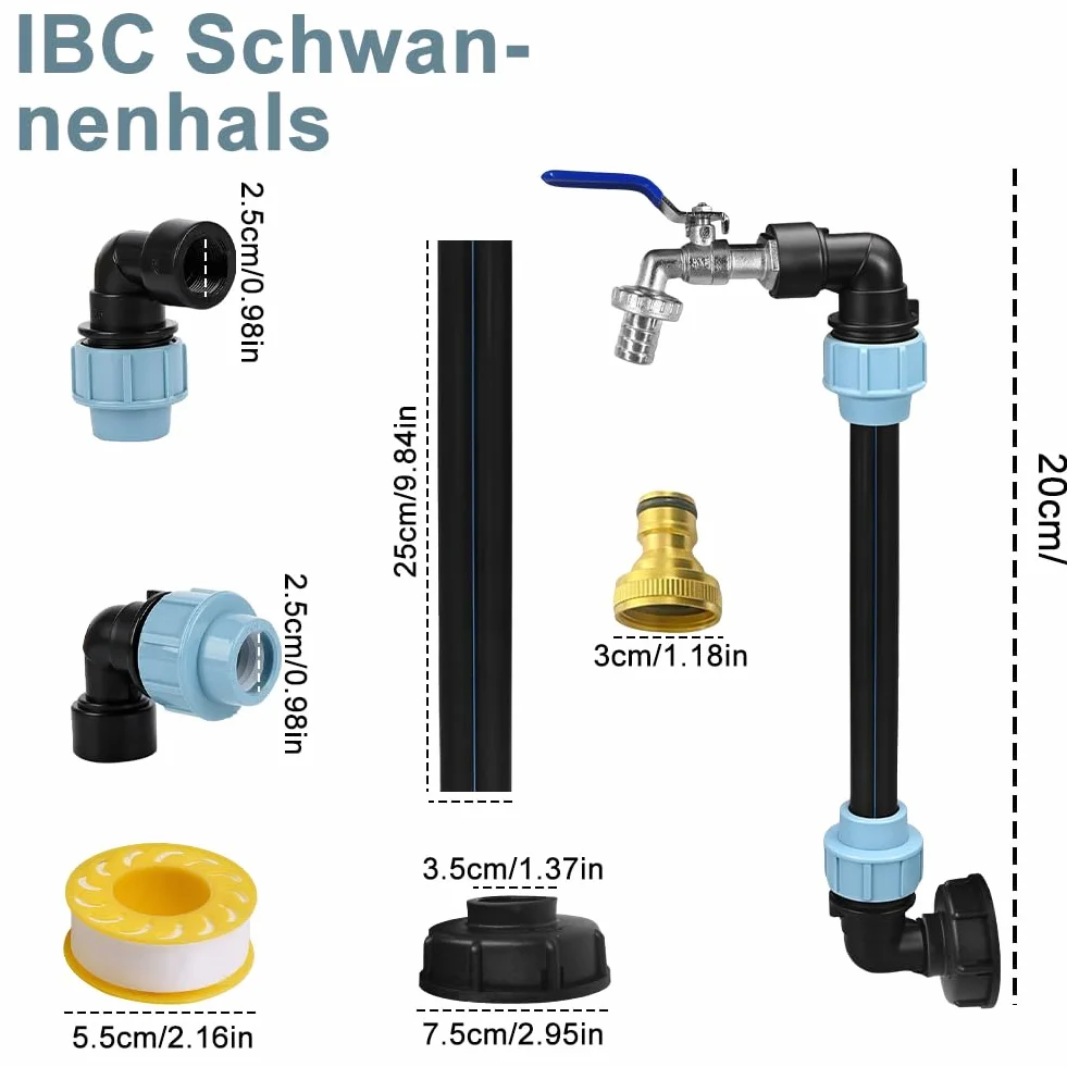 IBC kran spustowy 3/4" S60 x 6 kurek odcinający adapter do zbiornika na wodę deszczową