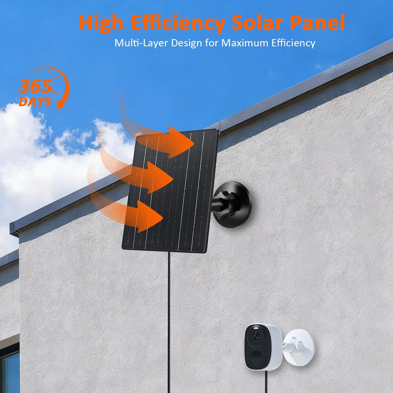 Zivif Ładowarka solarna 10 W, panel słoneczny 5 V do kamer bezpieczeństwa z portami USB-C/Micro USB/DC 5,5 x 2,1 mm, wodoodporność IP66, regulowany uchwyt 360° i kabel 2,2 m