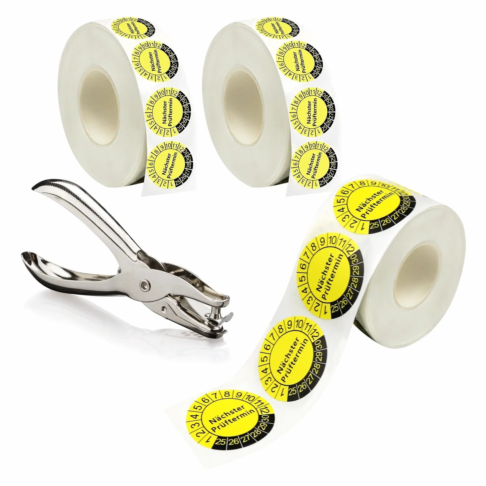 1500 sztuk plakietek kontrolnych, 30 mm, ze szczypcami do otworów o średnicy 3 mm, z okrągłym otworem, tabliczki kontrolne następny termin kontroli, wieloletnie tabliczki kontrolne 2025-2030, do