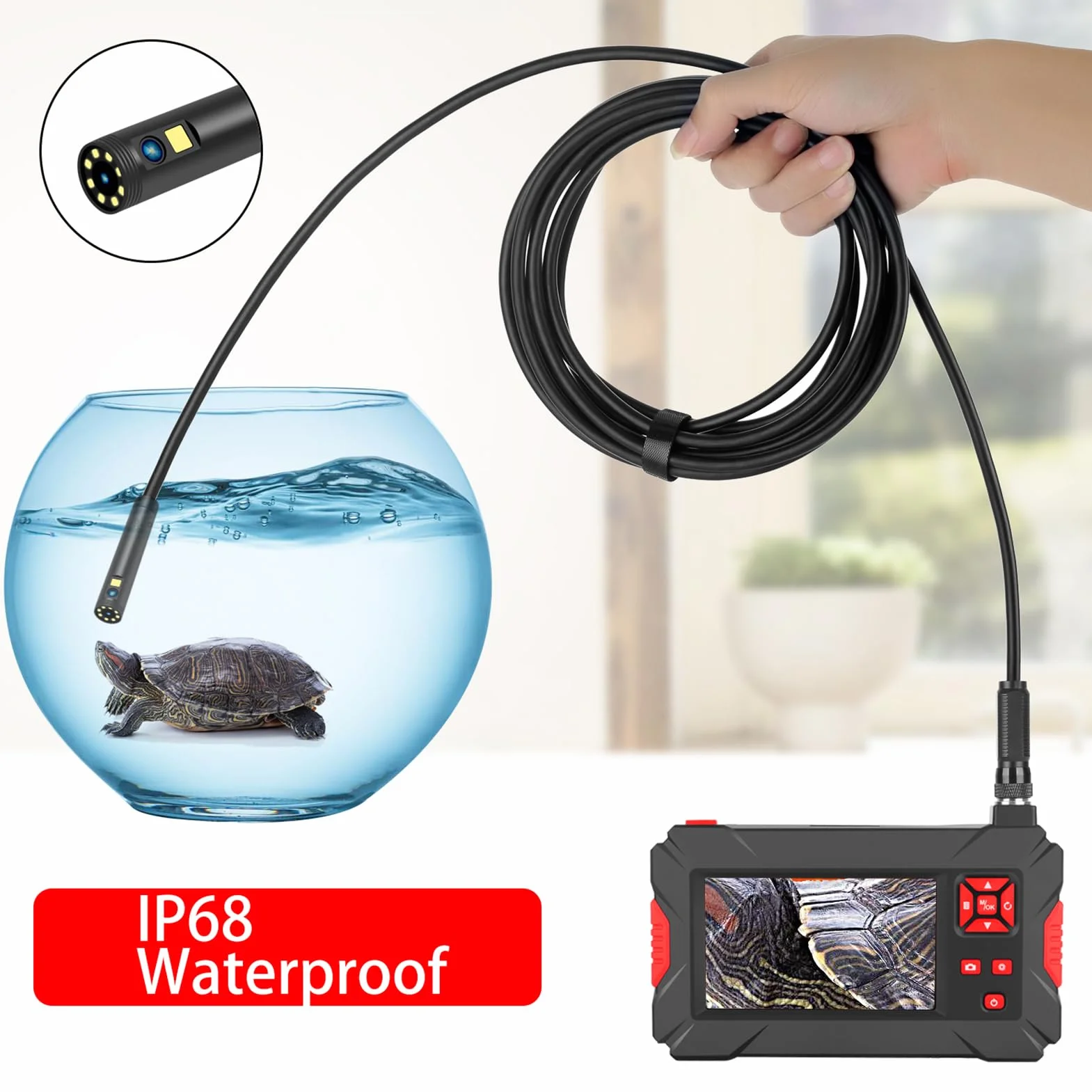 Shkalacar Przemysłowa kamera endoskopowa inspekcyjna z 8 mm wodoodporną podwójną kamerą IP68, wyświetlacz LCD 4,3", 8 + 1 diod LED, przewód stały 5 m, do rurociągów przemysłowych