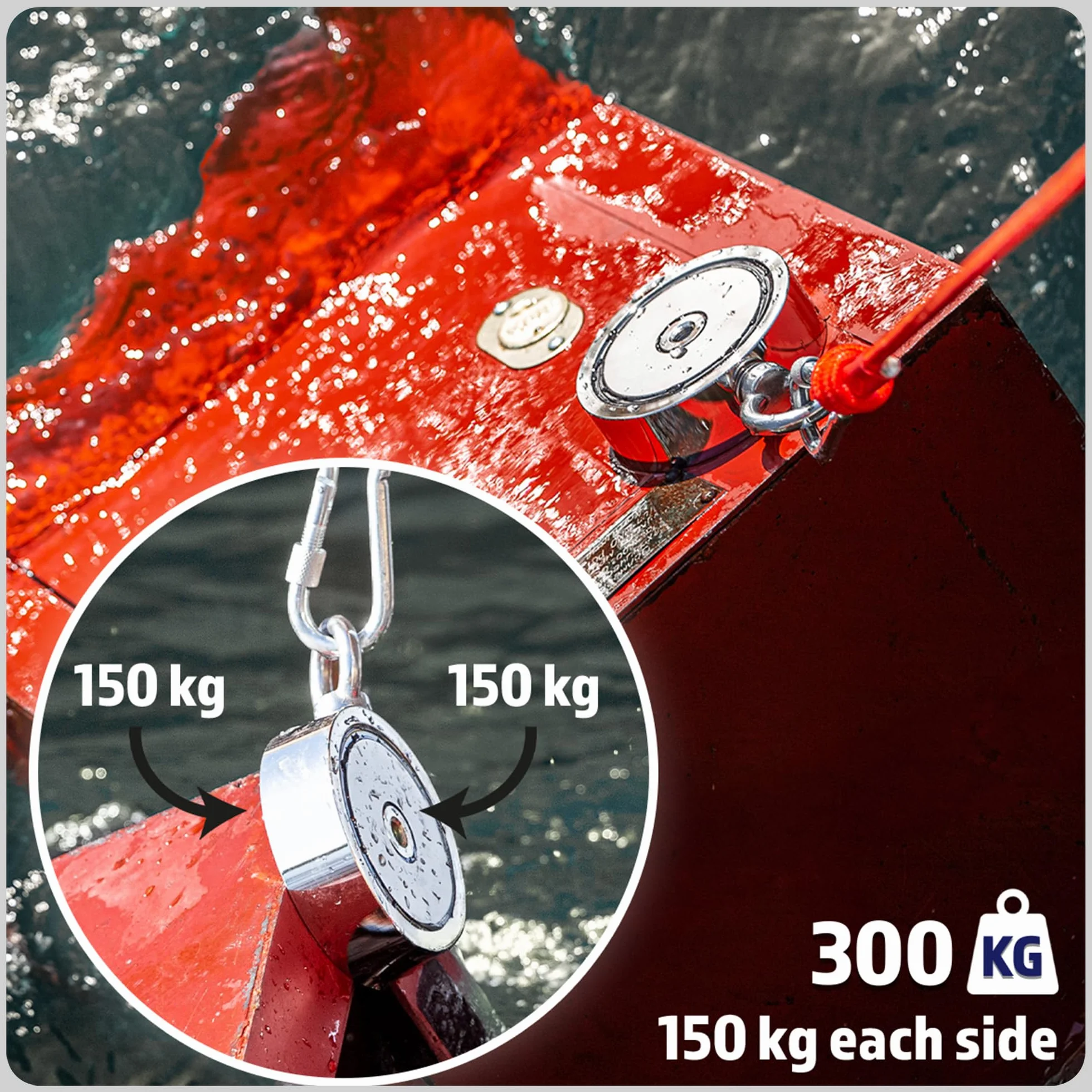 MAGFISHION Dwustronny Zestaw do Magnetycznego Wędkarstwa 300KG Ø60mm Magnes Neodymowy 20M