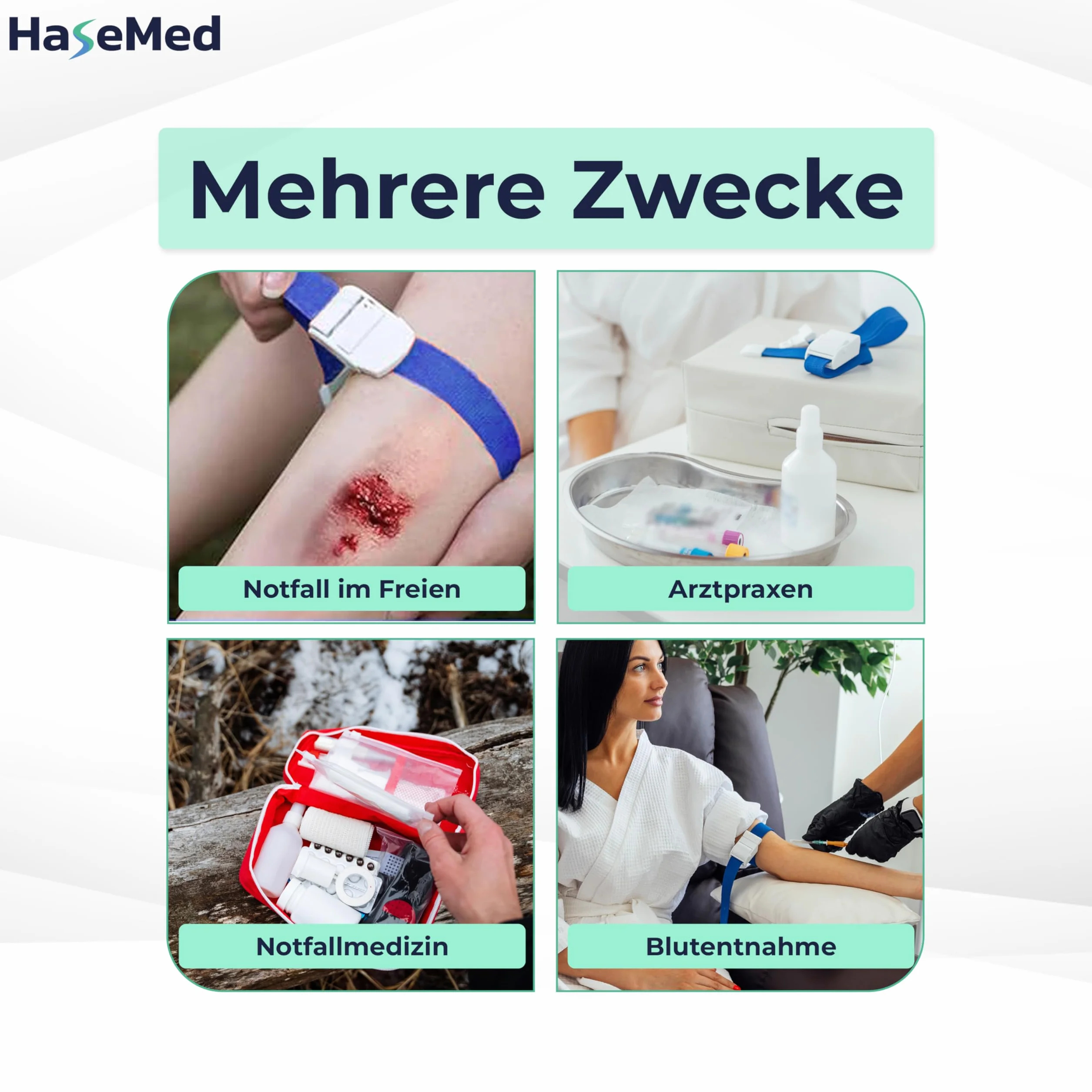HaseMed opaska uciskowa bez metalu bez lateksu niebieska 1 sztuka do zastosowań medycznych