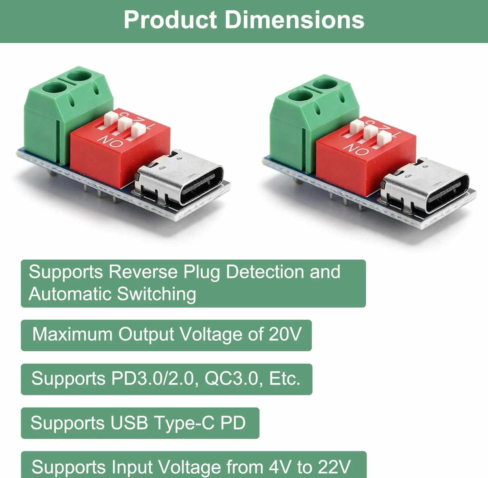 TNSLAND 5 sztuk modułów USB C PD Trigger Board PD/QC Decoy Board szybkie ładowanie z przełącznikiem DIP do 5 V/9 V/12 V/15 V/20 V Power Delivery Boost moduł do testów elektronicznych, "zrób to sam"