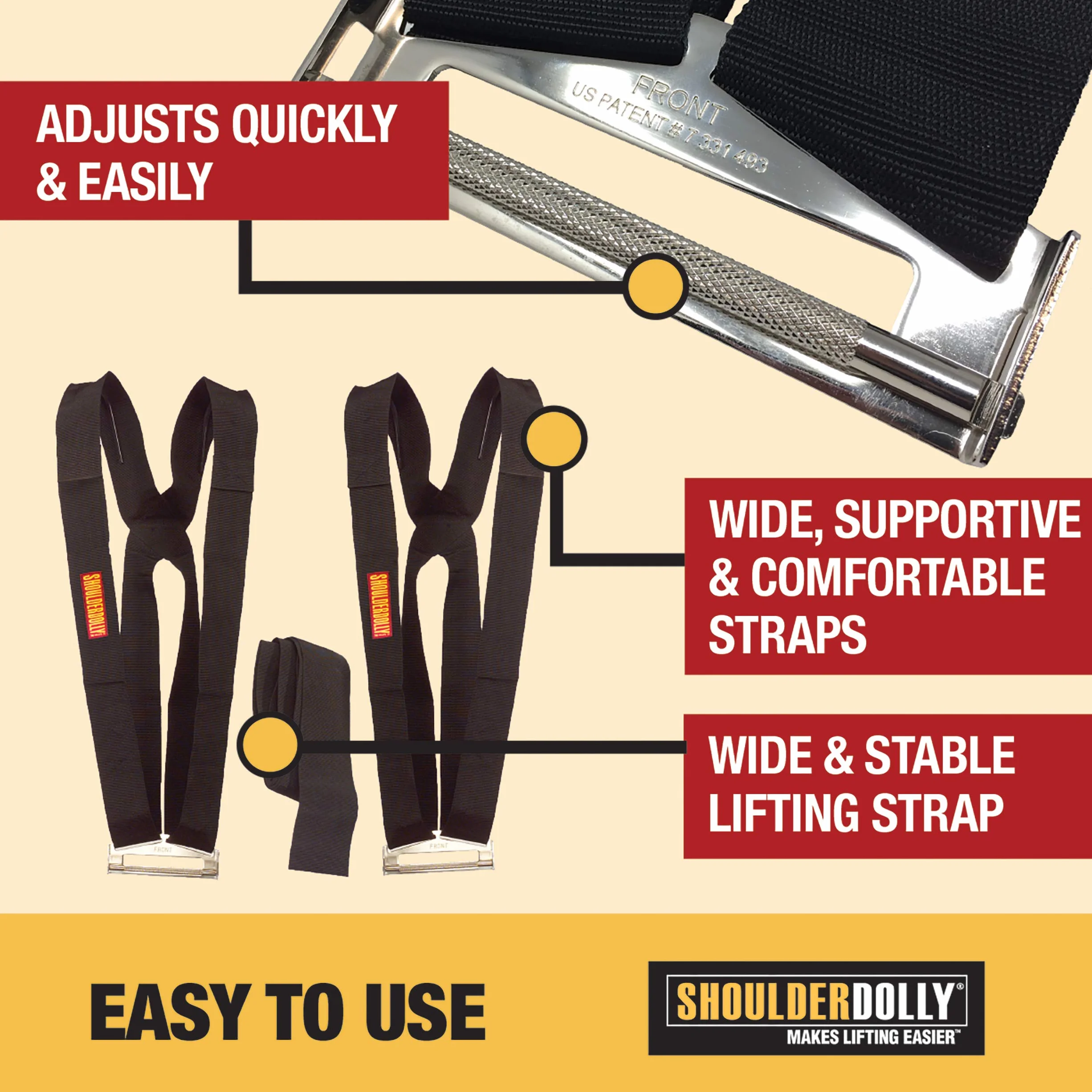SHOULDER DOLLY Pasek na ramię 2-osobowy, pas transportowy, chusta dla ergonomicznego i łatwego podnoszenia Z przedmiotów o wadze do 370 kg i długości 3,65 m Meble, sprzęt AGD i wiele więcej LD2001