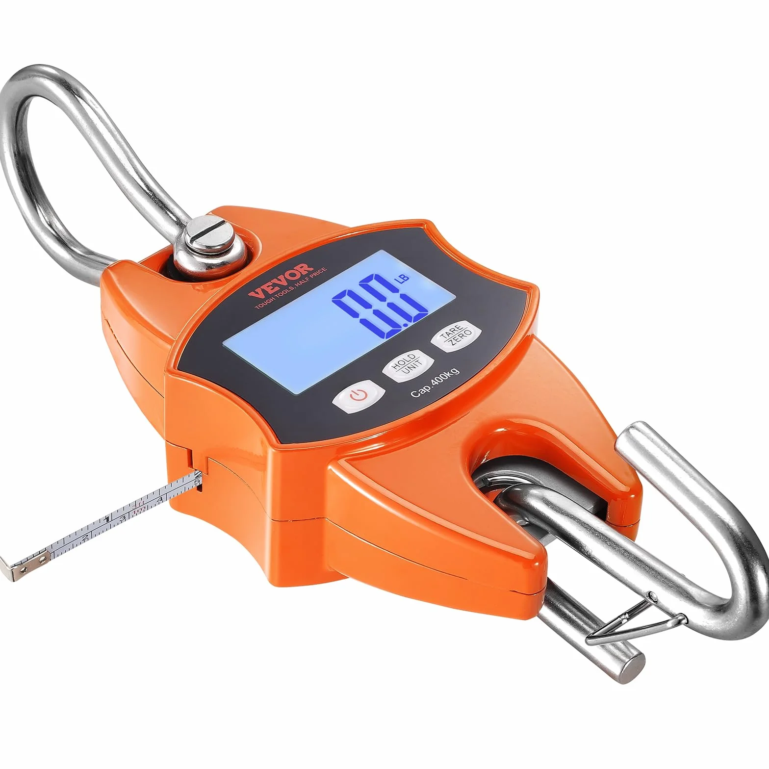 VEVOR Waga dźwigowa 0,15 do 400 kg, cyfrowa waga wisząca, waga 0,05 kg, dokładność 0,05 kg, waga przemysłowa, wyświetlacz LCD, wisząca mini waga przenośna z wbudowaną taśmą pomiarową 1 M
