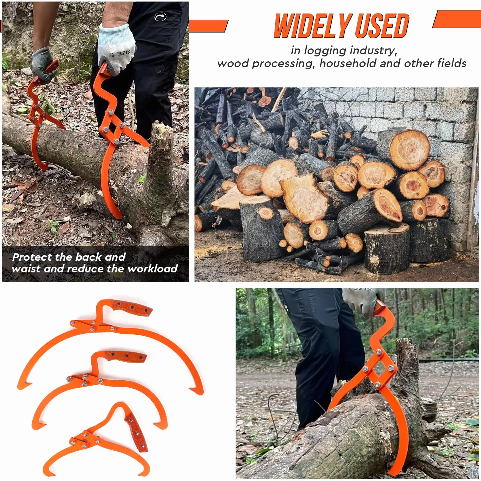 SWAWIS Ręczne szczypce do pni drzew 33 cm (13 cali), stalowe, siła ciągnąca 600 kg, z antypoślizgowym uchwytem