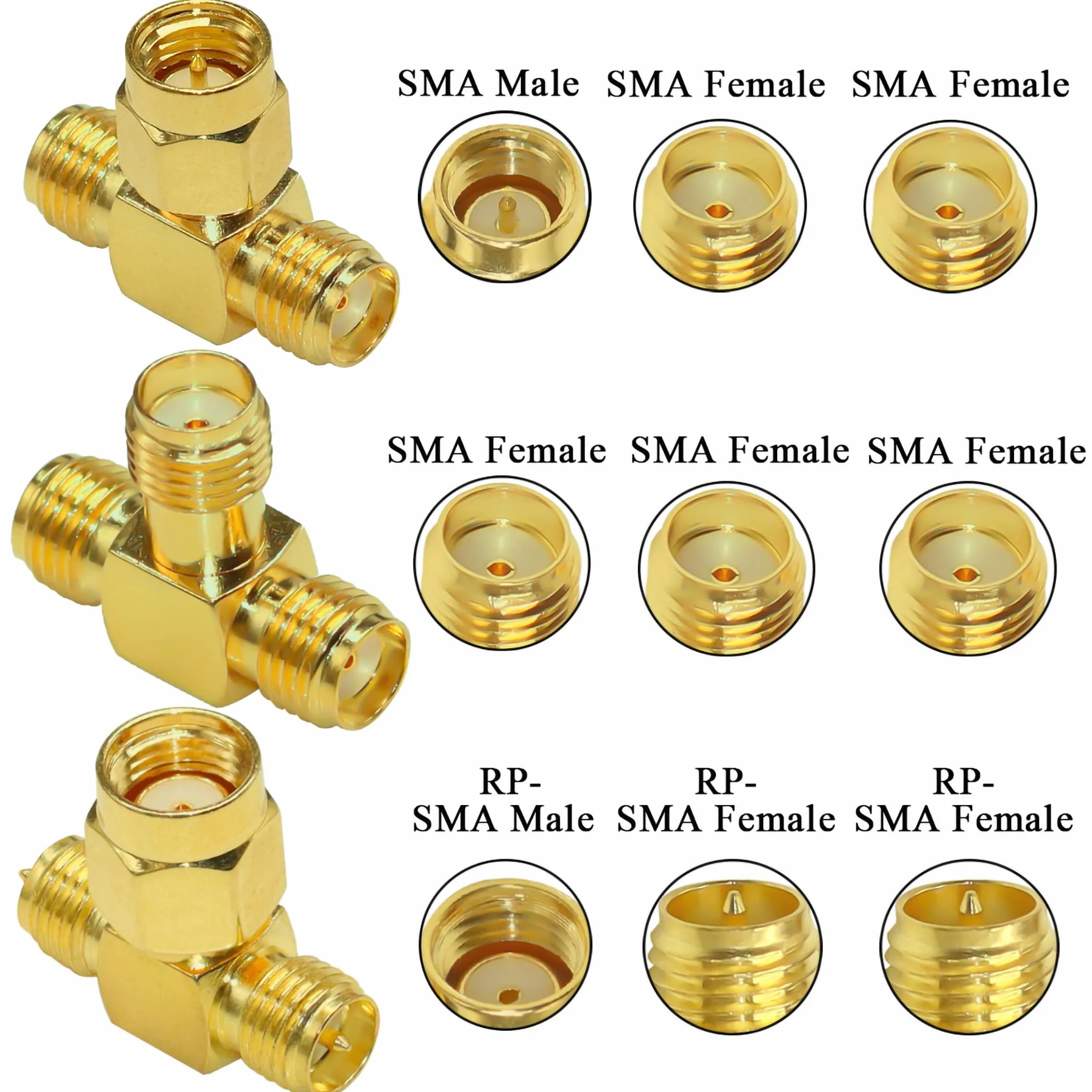 TUOLNK SMA Splitter Anschluss SMA/RP SMA Stecker auf Dual SMA/RP SMA Buchse HF Triple T Adapter SMA Anschluss mit umgekehrter Polarität 3 Wege Pack mit 3
