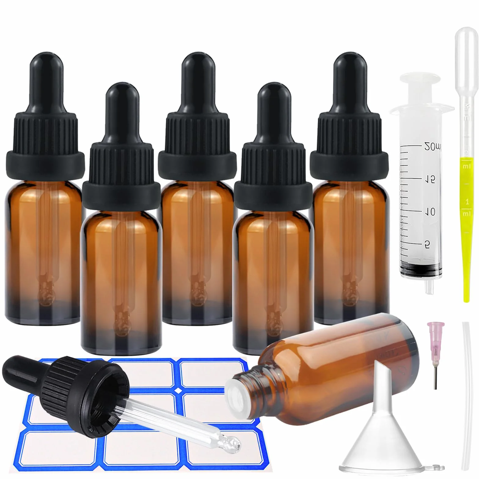 6 butelek z pipetą 10 ml, buteleczki apteczne, brązowe szkło, z kroplomierzem, olejem perfumowanym, aromaterapią, płynnymi farbami do aromaterapii, mieszanki do aromaterapii (brązowe, 10