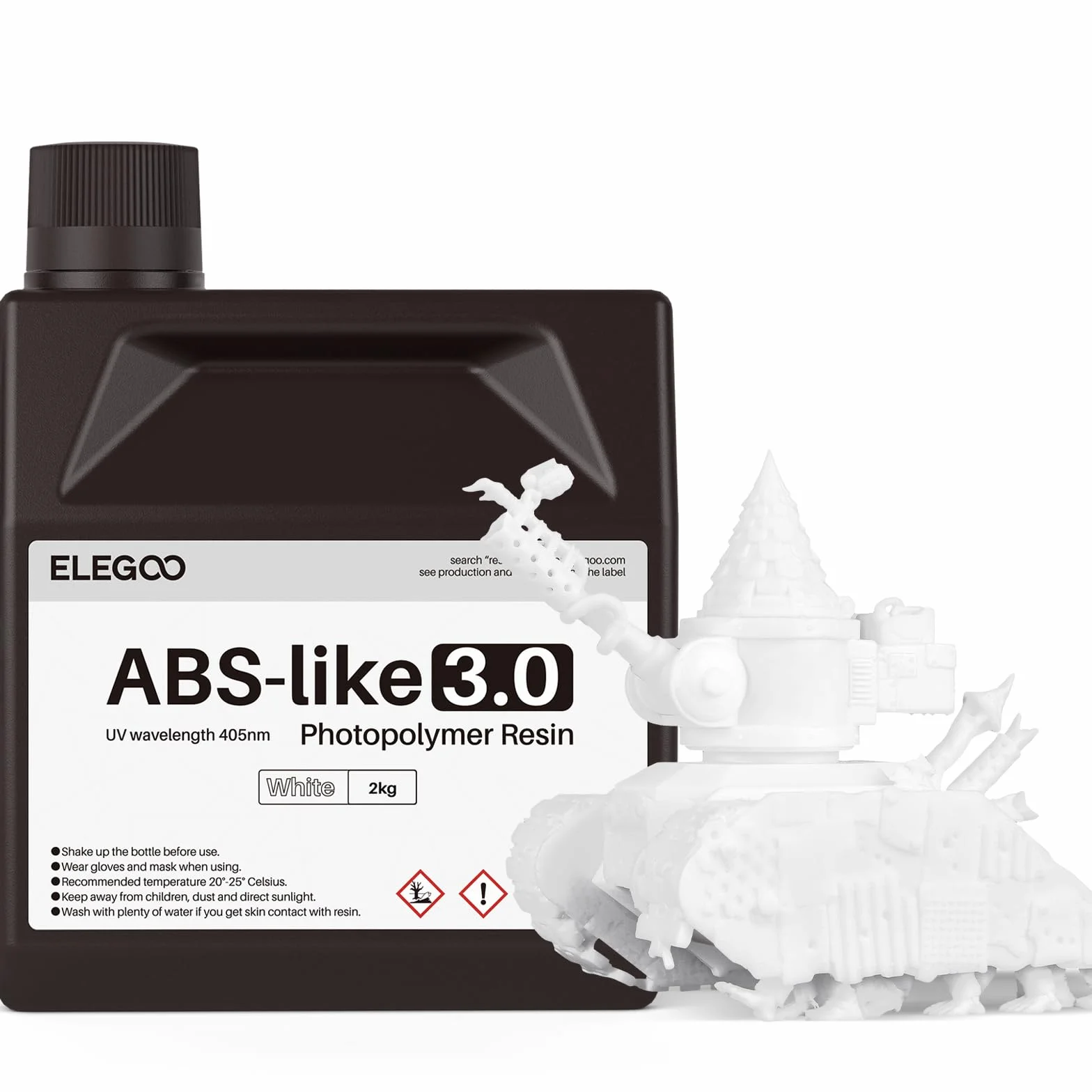 ELEGOO 405nm Żywica podobna do ABS 3.0, LCD UV Rapid Resin o wysokiej precyzji, nie kruchość, zwiększona wytrzymałość i odporność dla drukarki LCD/DLP 3D, fotopolimerowa żywica biała 2000 g