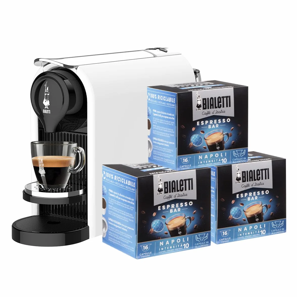 Bialetti Gioia PLUS aluminiowa ekspres do kawy do kapsułek biały 48 kapsułek