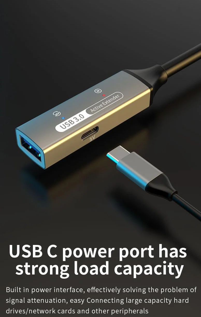 Aktywny Przedłużacz USB 3.2 Gen 1 20m, Złącze Żeńskie Typu A do Męskiego, SuperSpeed 5Gbit/s, Ekranowany, Aluminiowy, Czarny