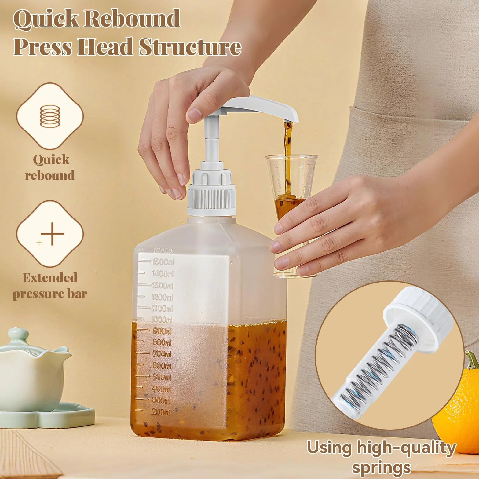 6 pompek dozujących do syropu, wielokrotnego użytku, z 6 wężami, dozownik syropu do pojemników 500 ml i 1000 ml, do napełnionych płynów, biała, czarna