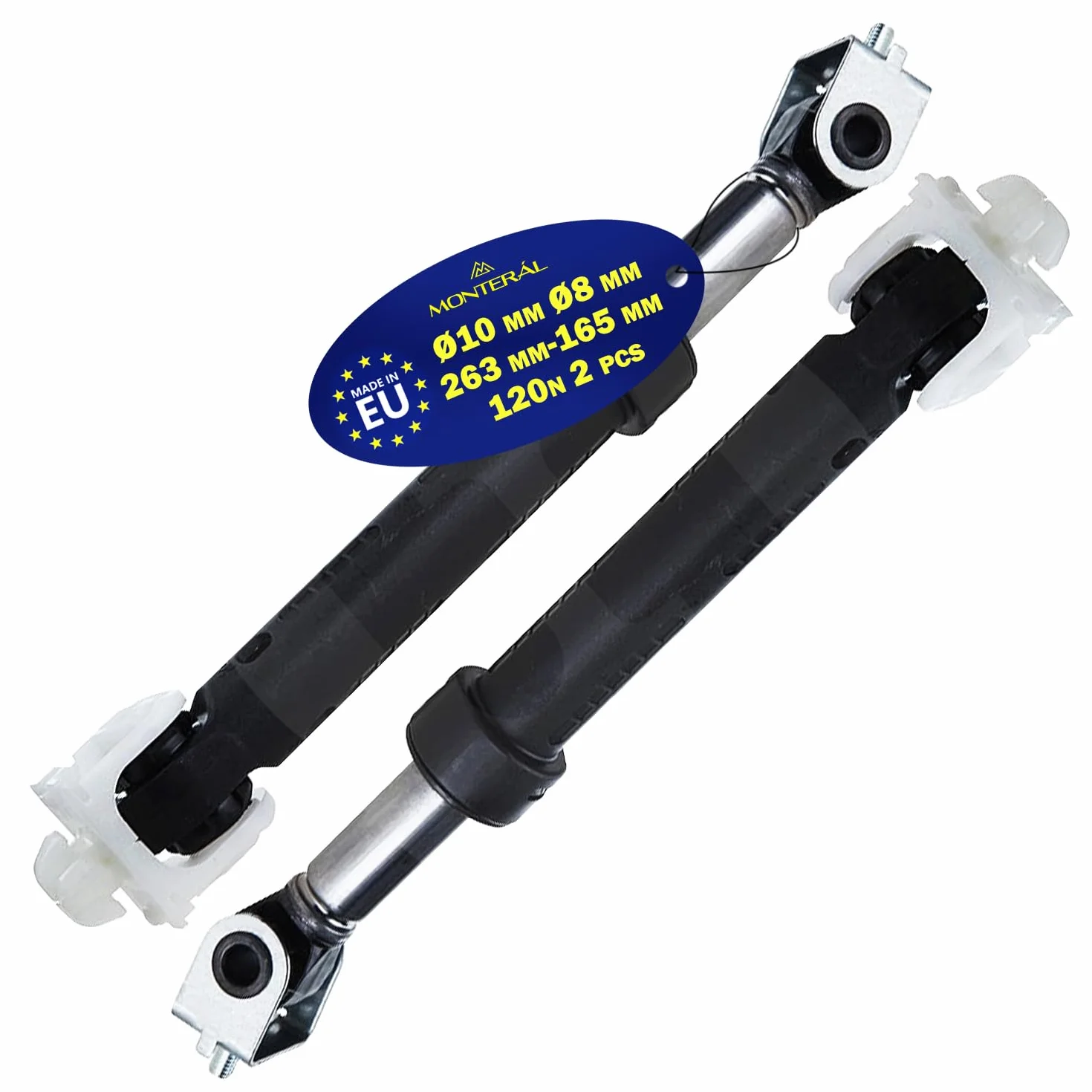 2 szt. Amortyzator pralka 120N Ø10mm Ø8mm z oryginalnym kodem 461971408981 461975277441 481252918062 481252918063 C00313195 C00317130 dla Whirlpool - Wyprodukowano w Europie - MONTERAL