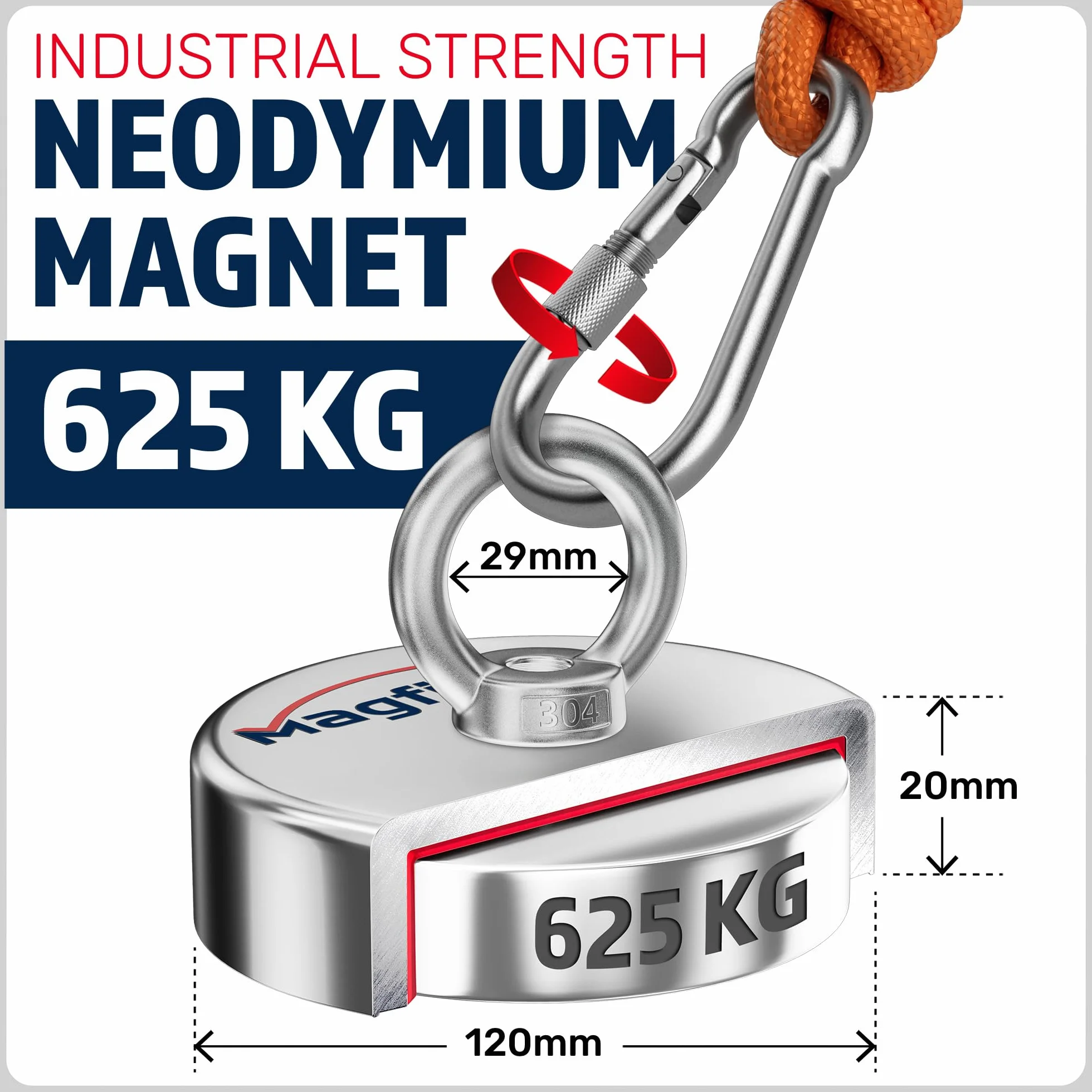 MAGFISHION Mega Zestaw do Magnetycznego Wędkarstwa - Siła Przyciągania 625KG - Ø120mm - Magnes Neodymowy z 2 Linami & Rękawice - Idealny do Magnetycznego Wędkarstwa - Magnes Ryba