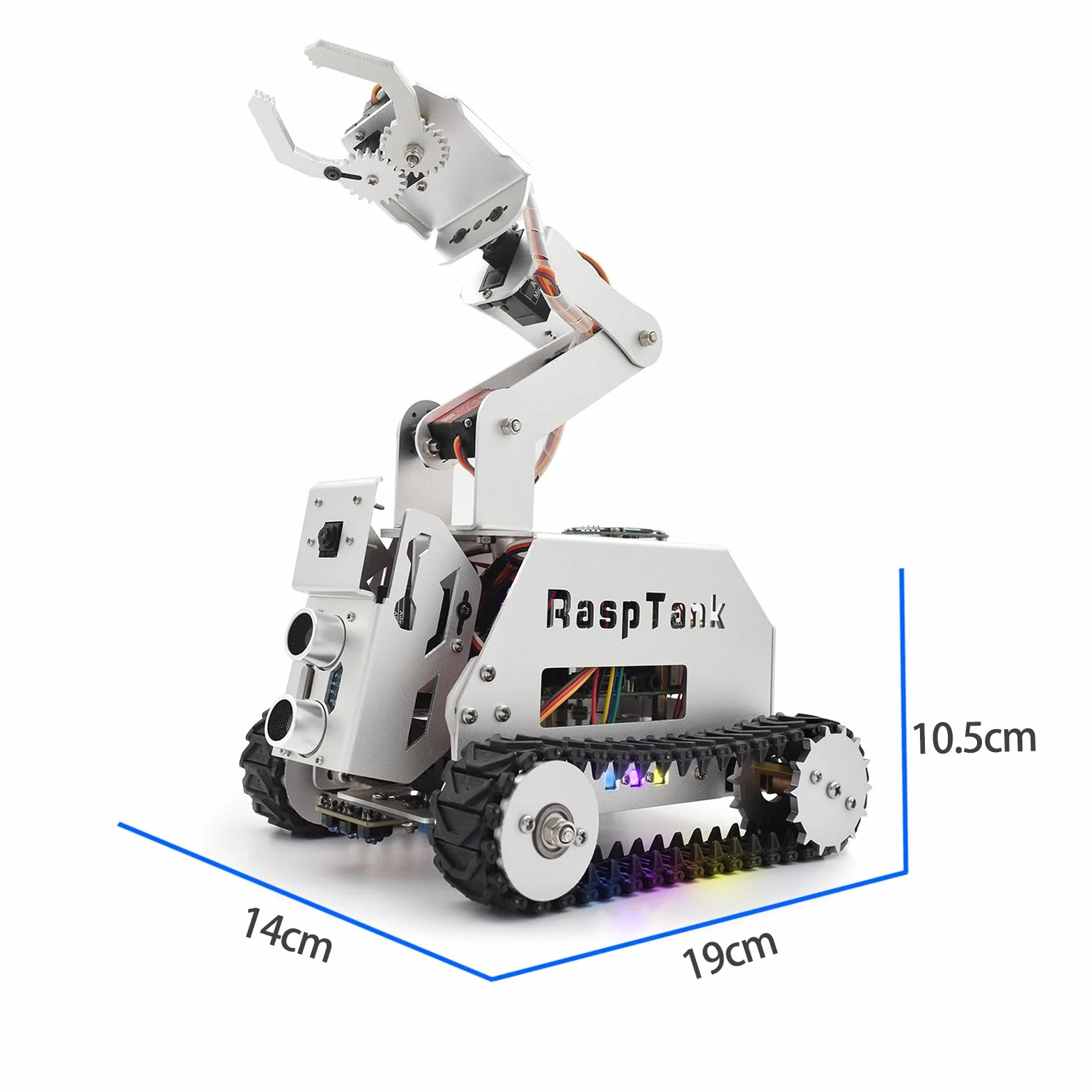 Adeept RaspTank Metal Smart Car Kit for Raspberry Pi 5/4B/3B/3B+(Board Not Included), Tank Tracked Robot with 4-DOF Robotic Arm, OpenCV, Obstacle Avoidance, Line Tracking, with Digital Tutorials