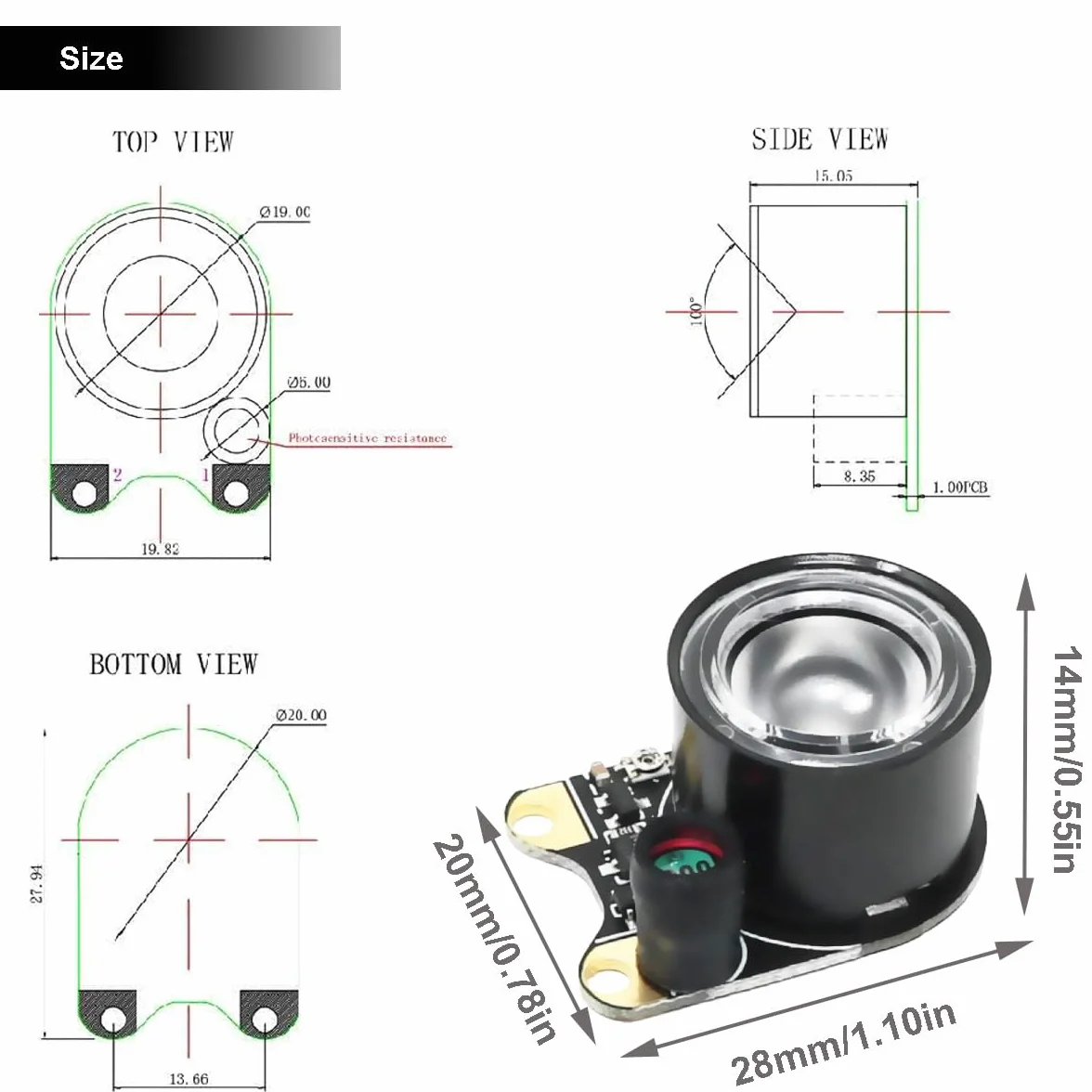 2 szt. Moduł LED na podczerwień dla Raspberry Pi Camera 3W 850nm IR Night Vision Podczerwień Światła Światła Lampa Światła 2 Rozstawione otwory 13.66mm z śrubokrętem