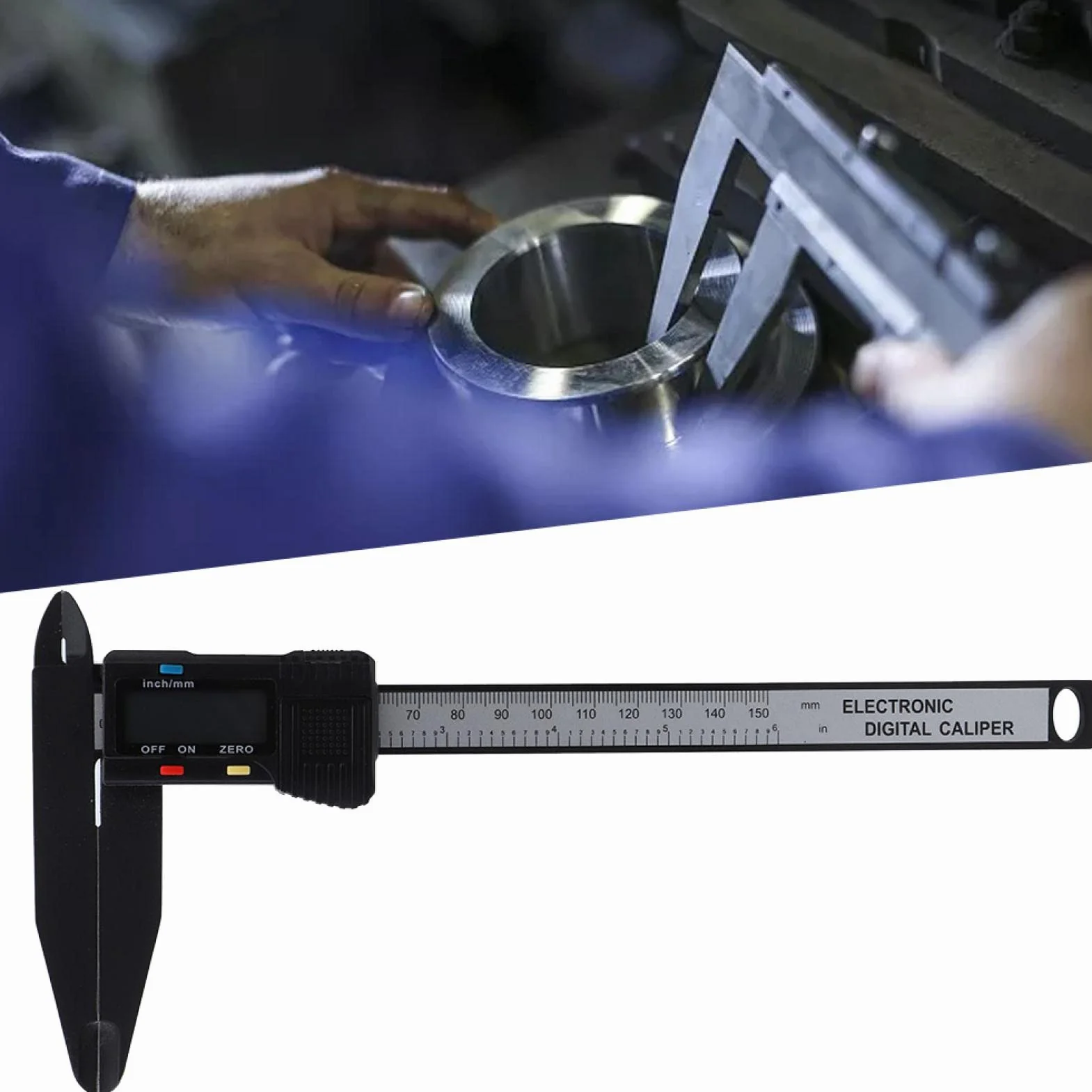 Cyfrowa suwmiarka elektroniczna 150 mm z dużym ekranem LCD, automatyczne wyłączanie, cale