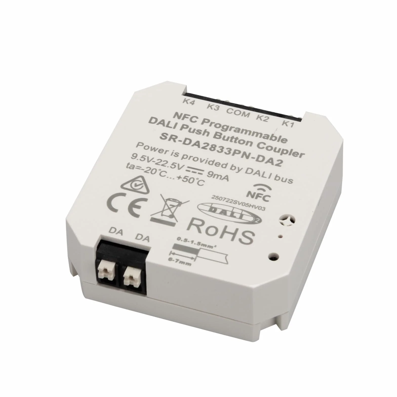 CONNEX SR-DA2833PN-DA2 NFC programowalny 4-kanałowy łącznik przycisków DALI-2, podtynkowy, zasilanie magistralowe